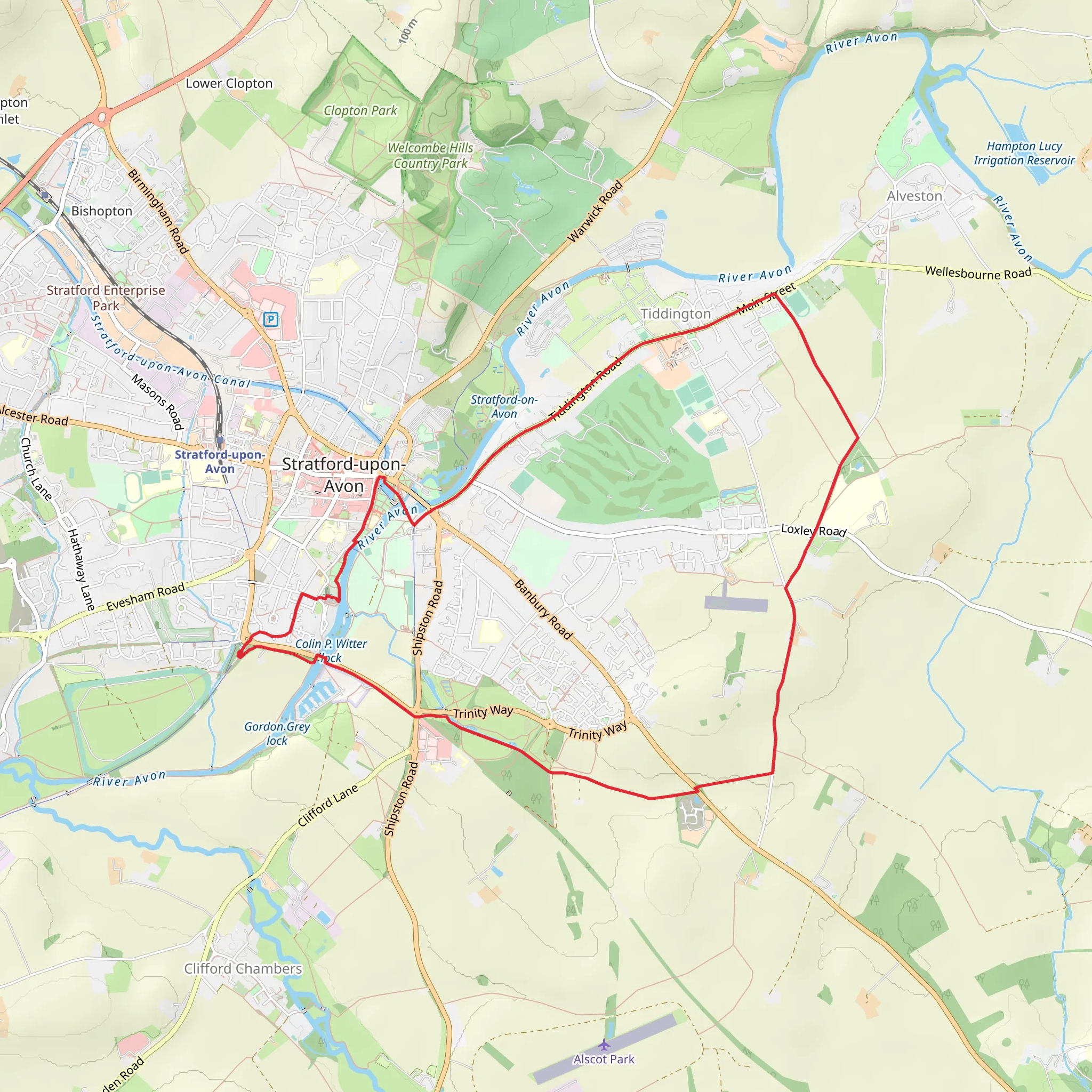Stratford upon Avon Loop via Tiddington mobile static map