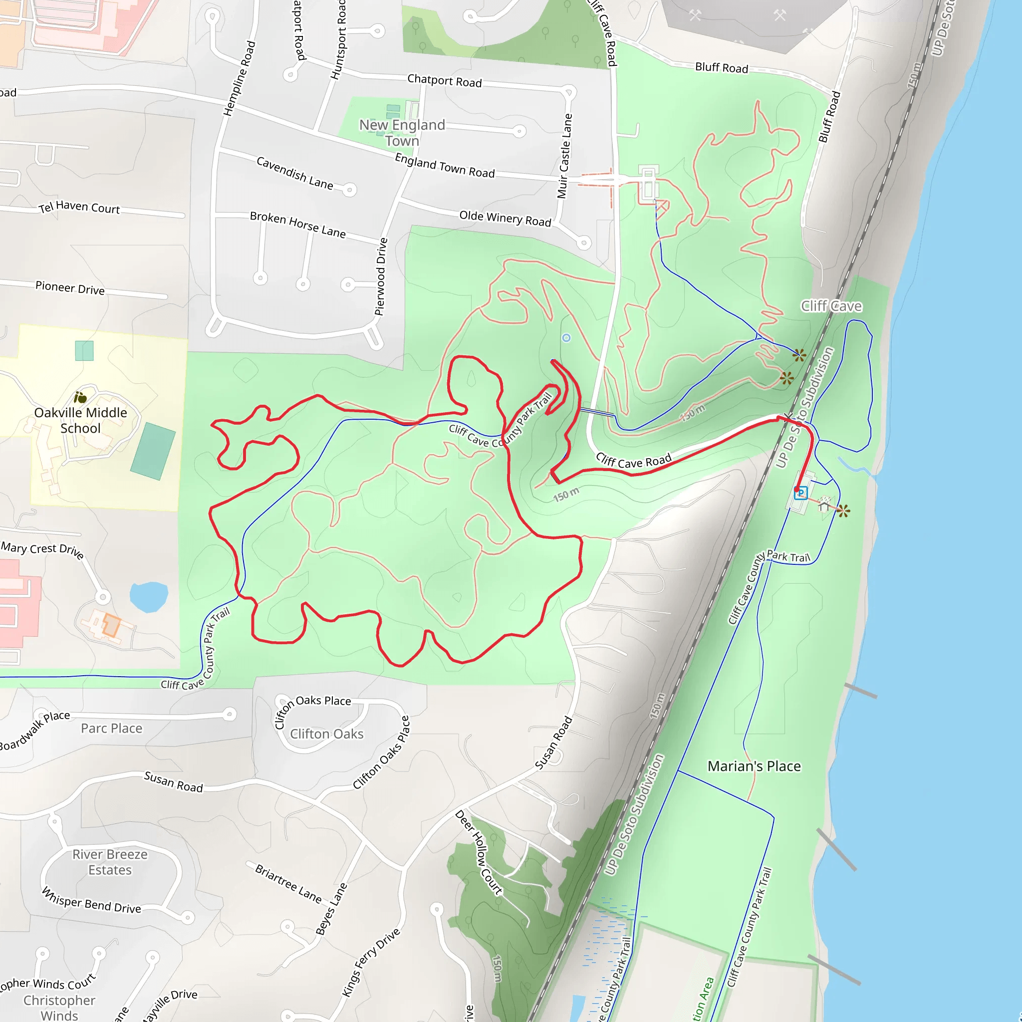 Cliff Cave County Park Loop Trail mobile static map