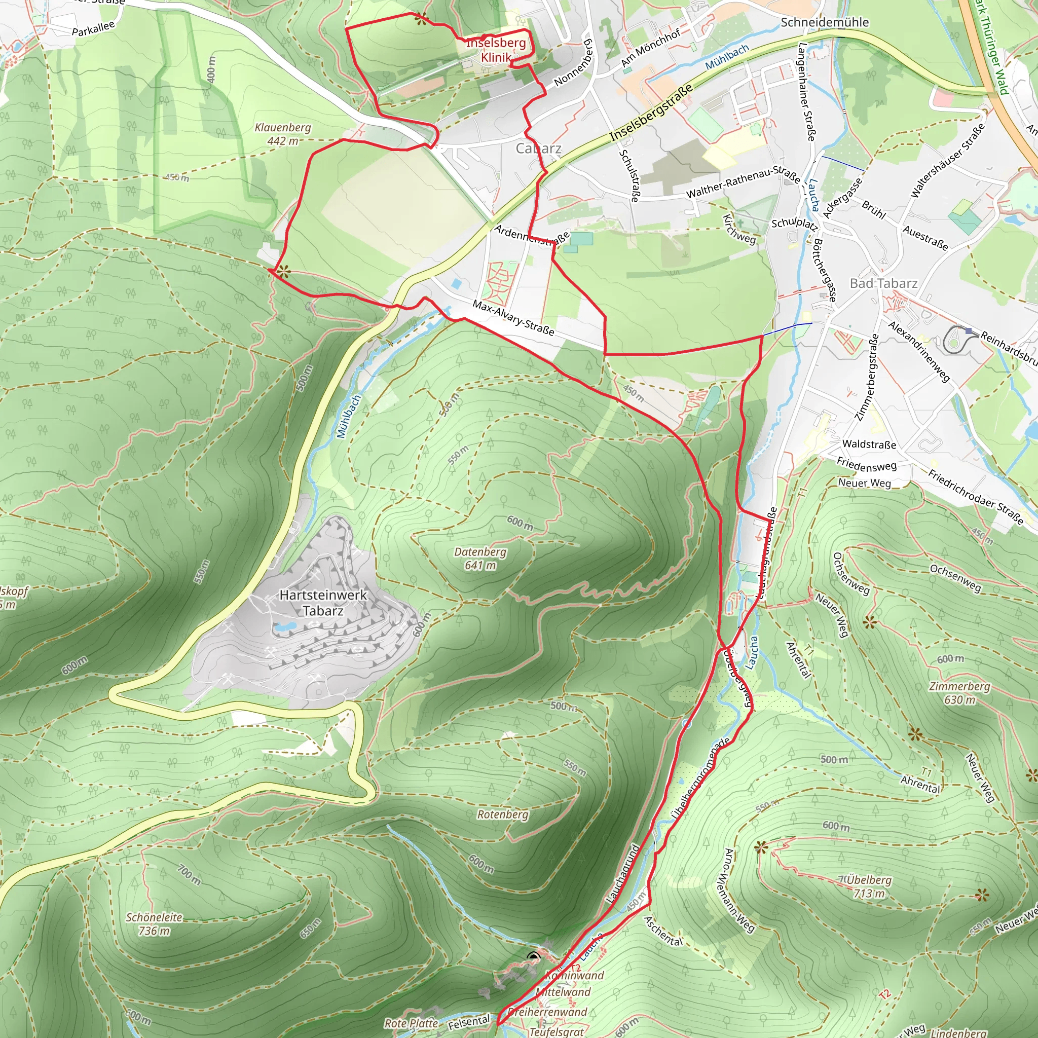 Wachkopf via Kneipp-Kurmeile, Rennsteig-Leiter Tabarz and Inselsbergtour mobile static map