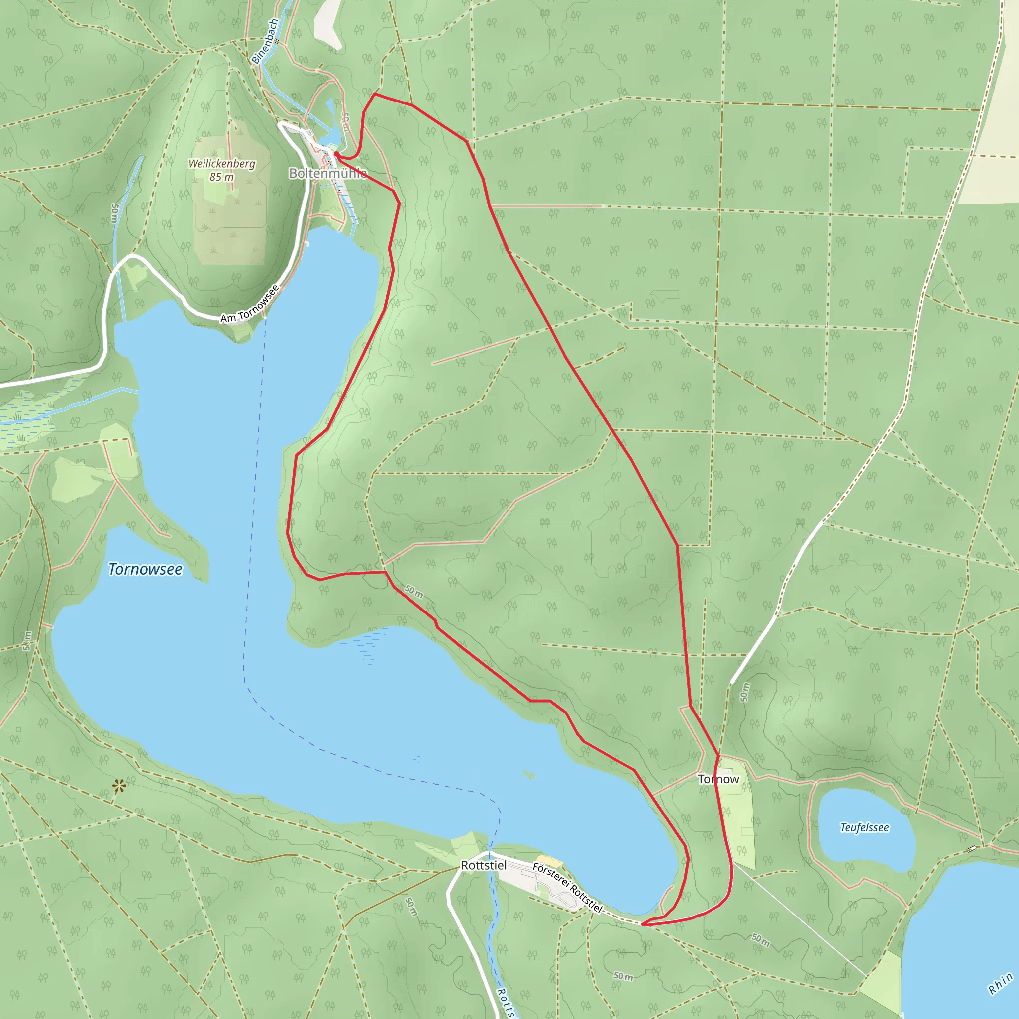 Tornowsee via Fontane Wanderweg mobile static map
