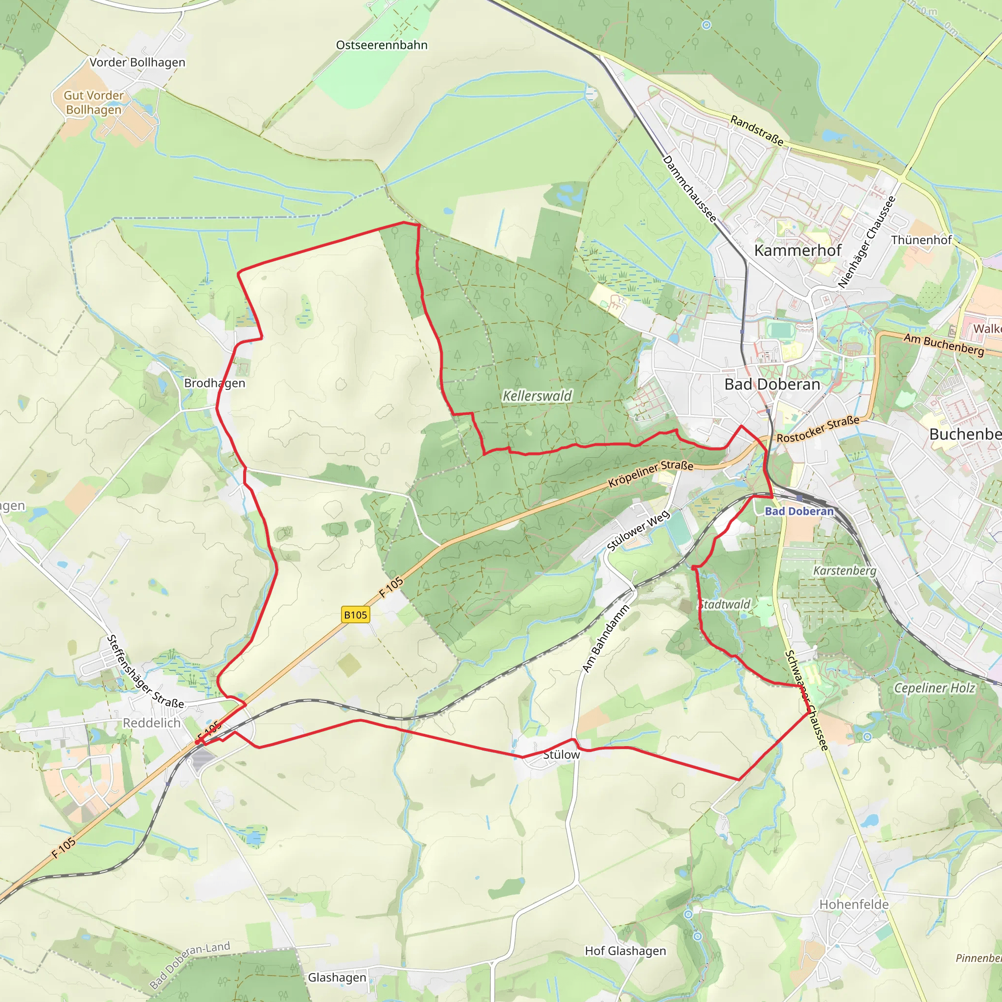 Reddelich to Bad Doberan Loop via Kellerswald mobile static map
