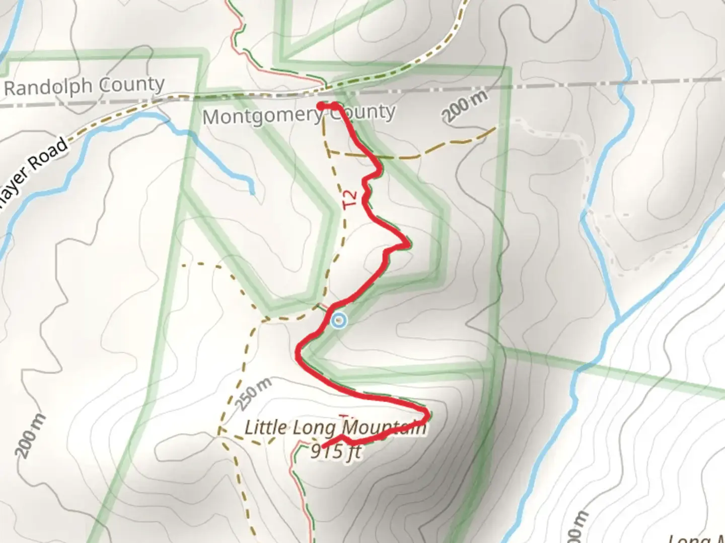 An image depicting the trail Little Long Mountain via Uwharrie Trail and its surrounding area.