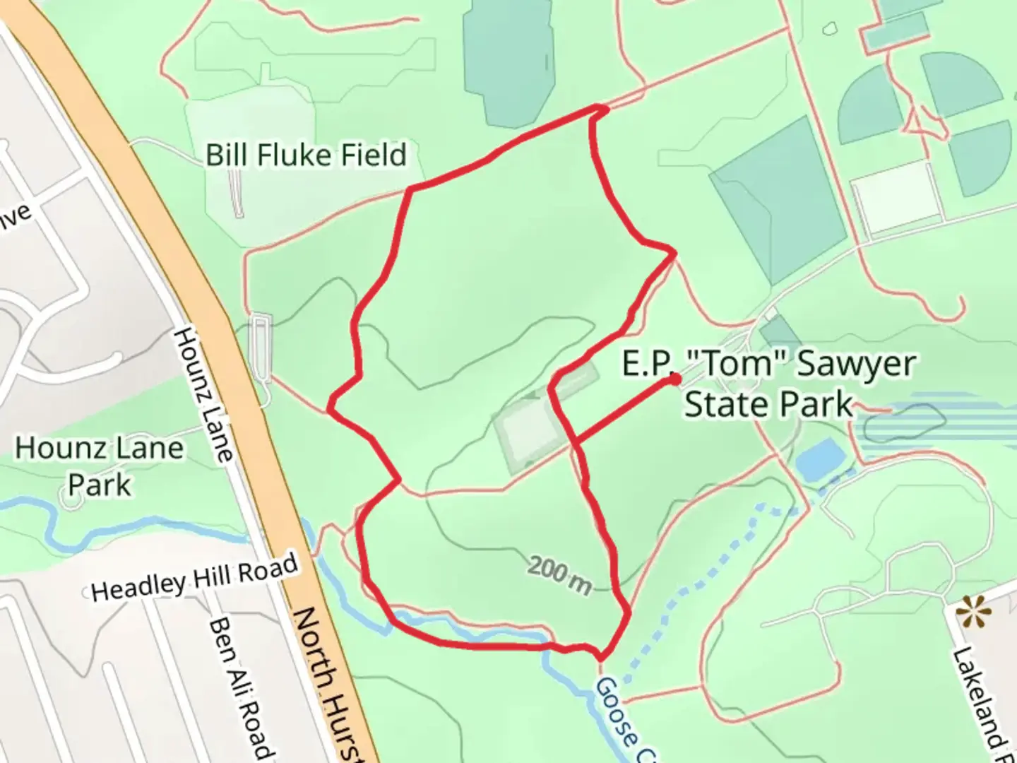 An image depicting the trail Centeral State Asylum Cemetery Loop and its surrounding area.