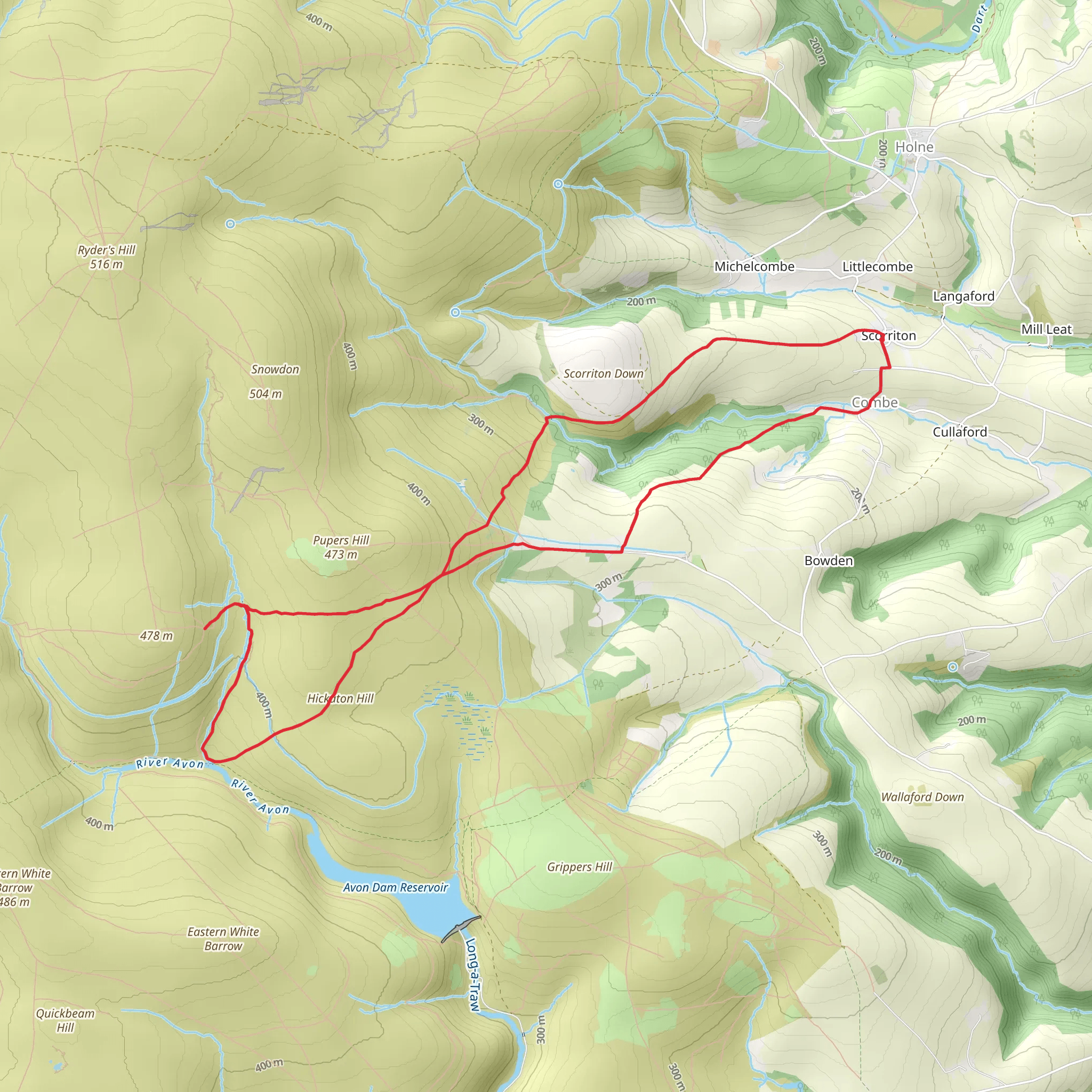 Huntingdon Warren and Lud Gate from Scorriton mobile static map