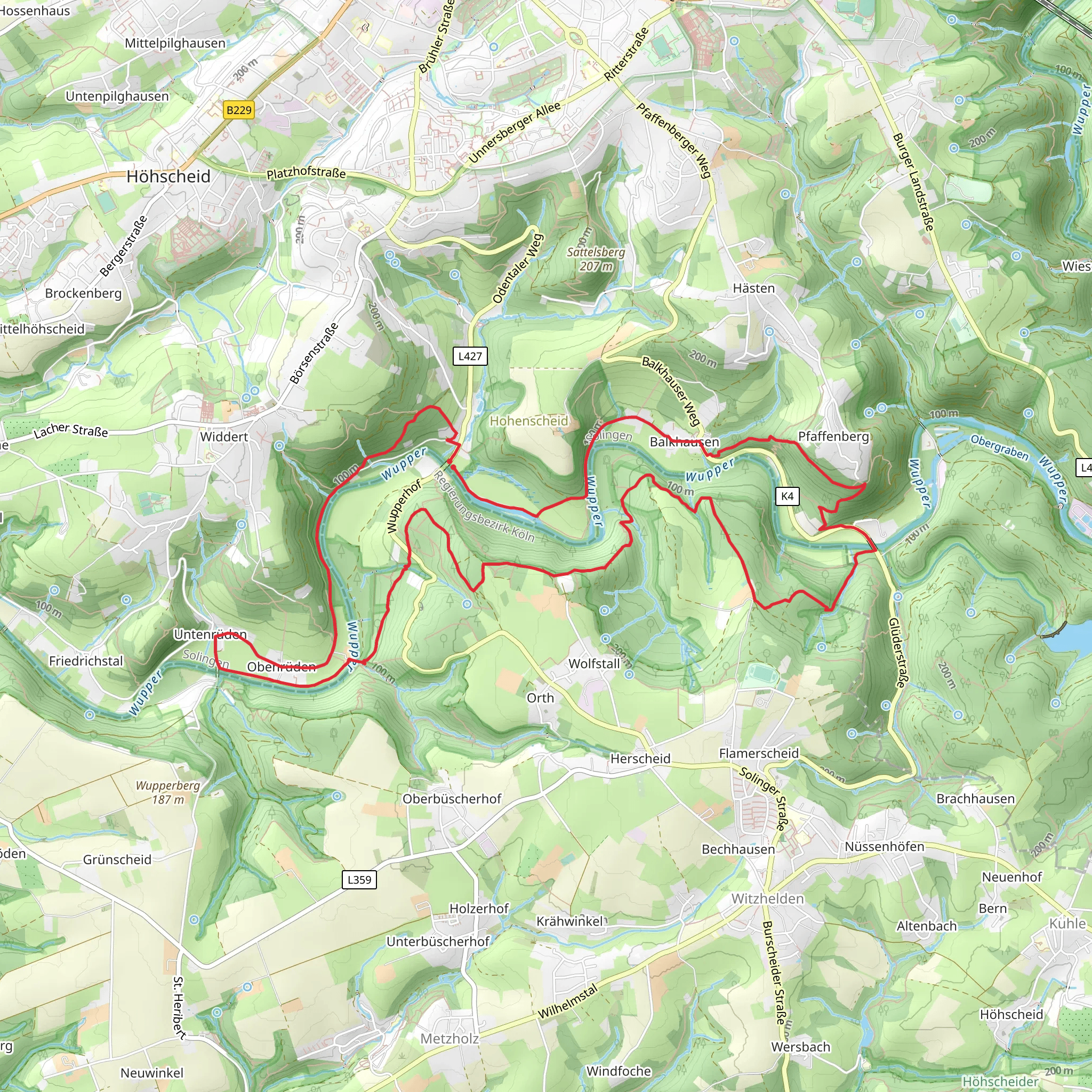 Wupperweg and Bergischer Weg mobile static map