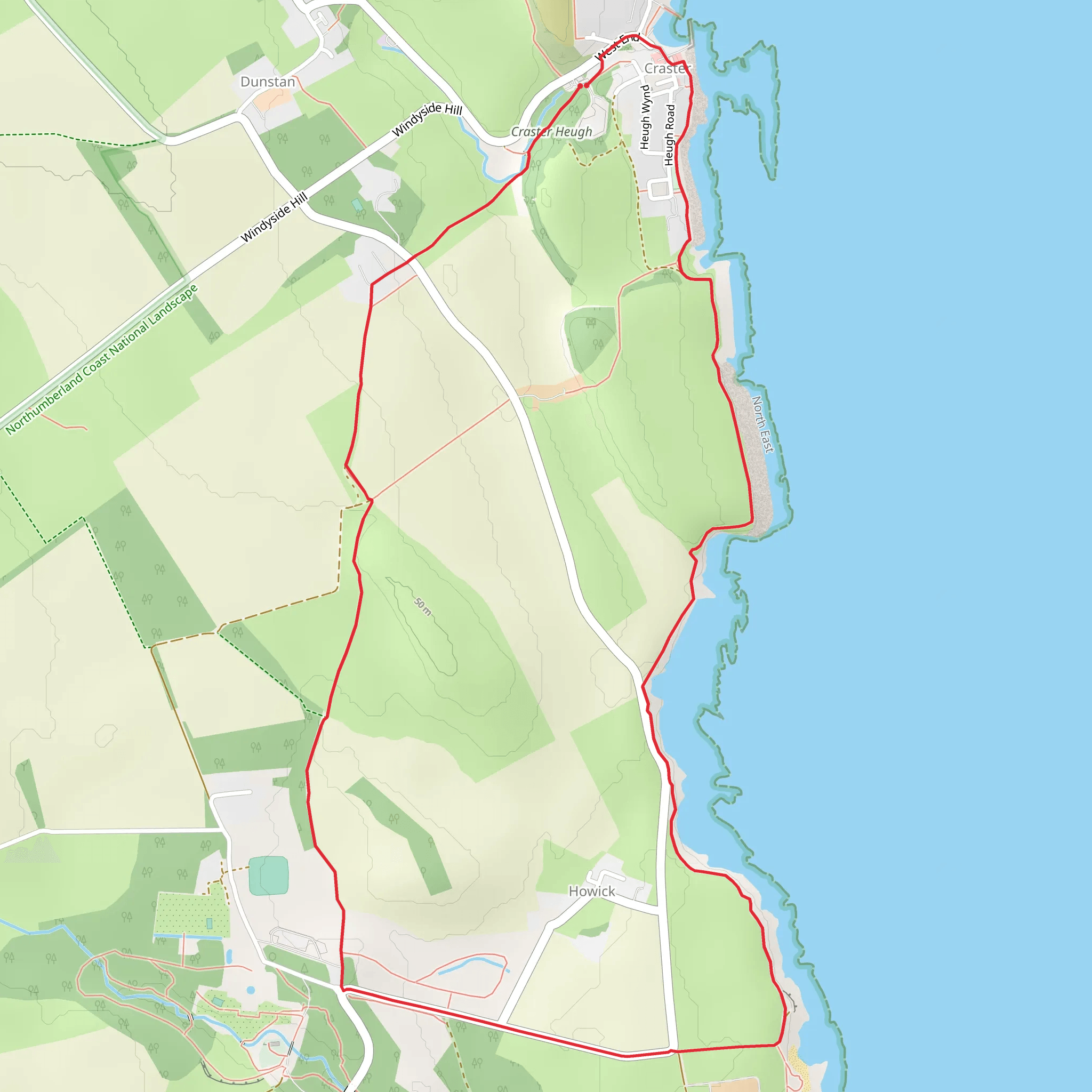 Howick and Cullernose Point from Craster mobile static map