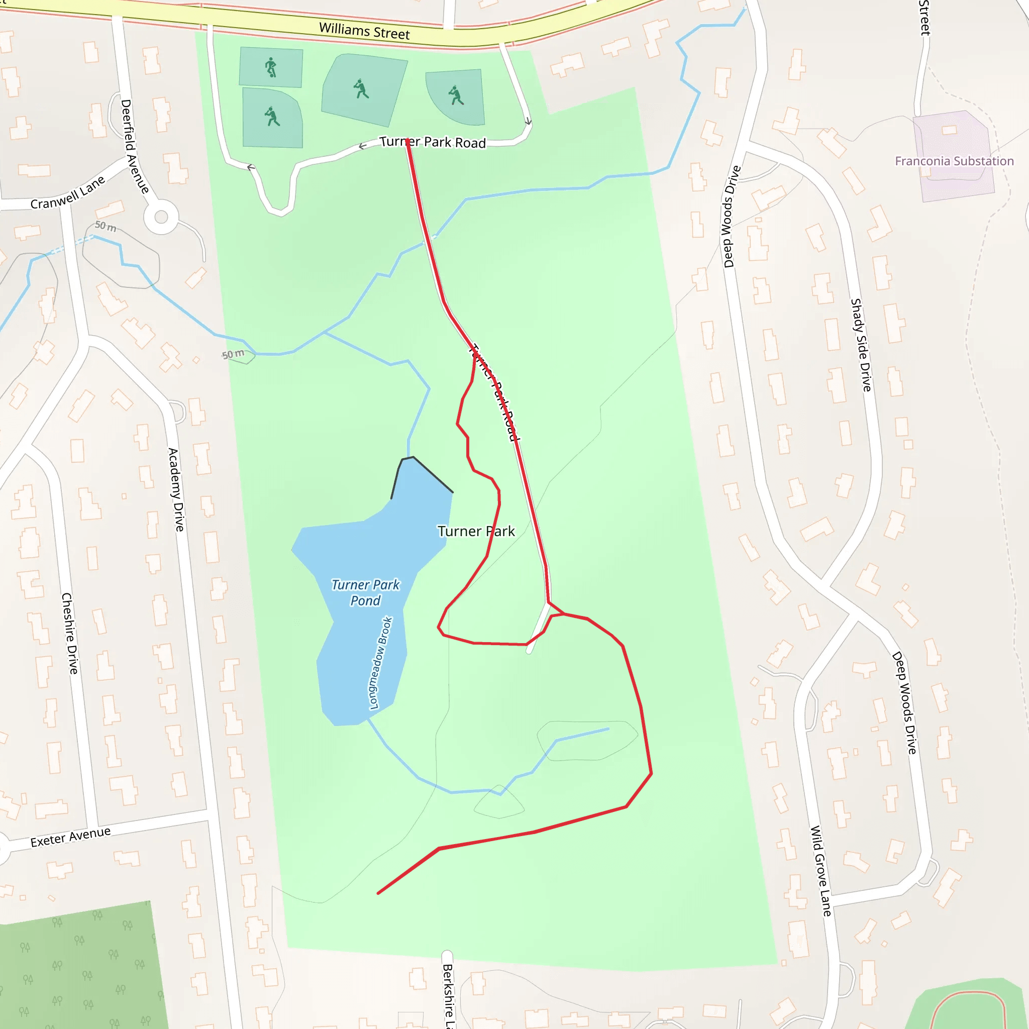 Loop around Turner Park Pond mobile static map