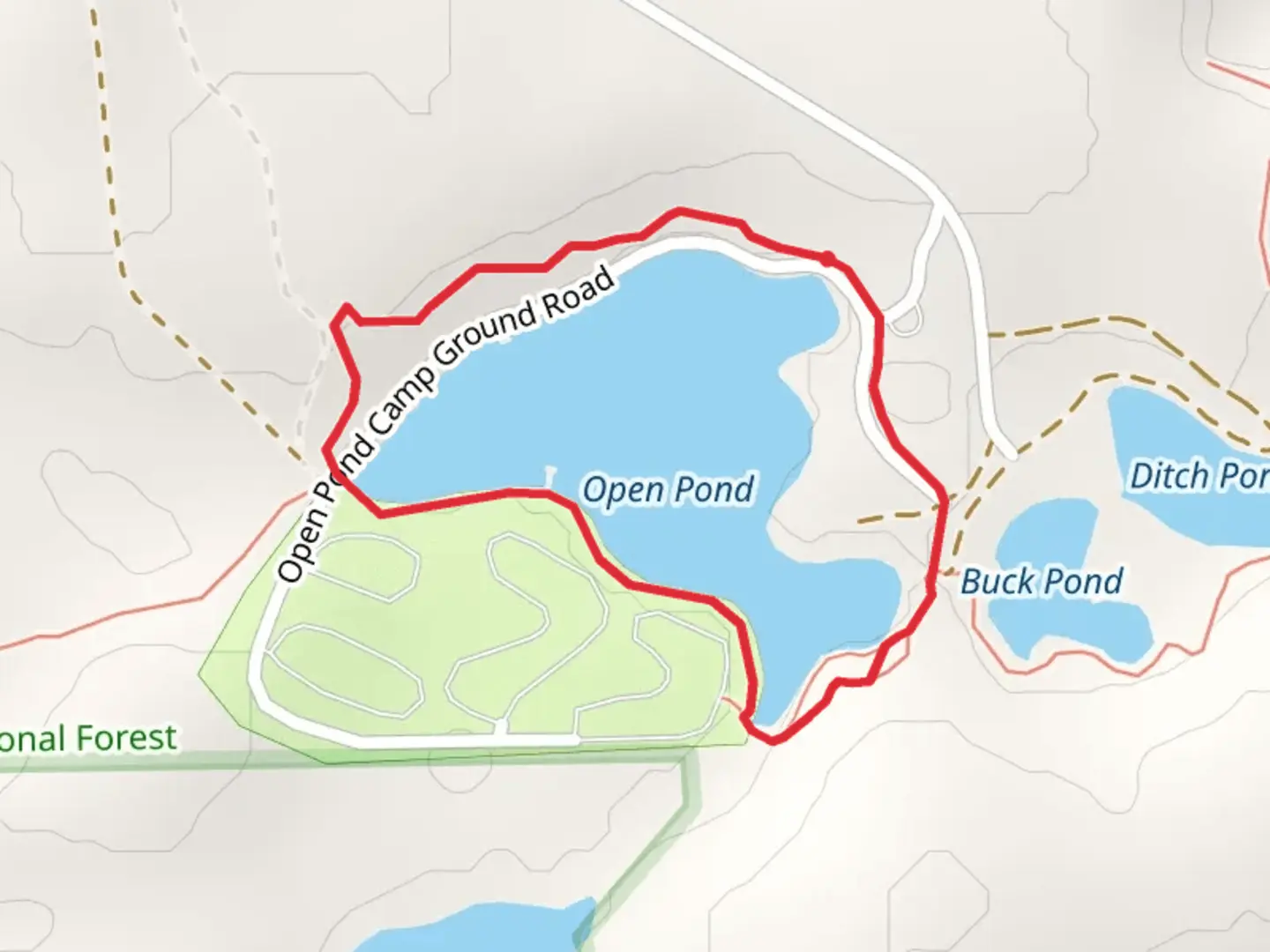An image depicting the trail Open Pond Loop and its surrounding area.