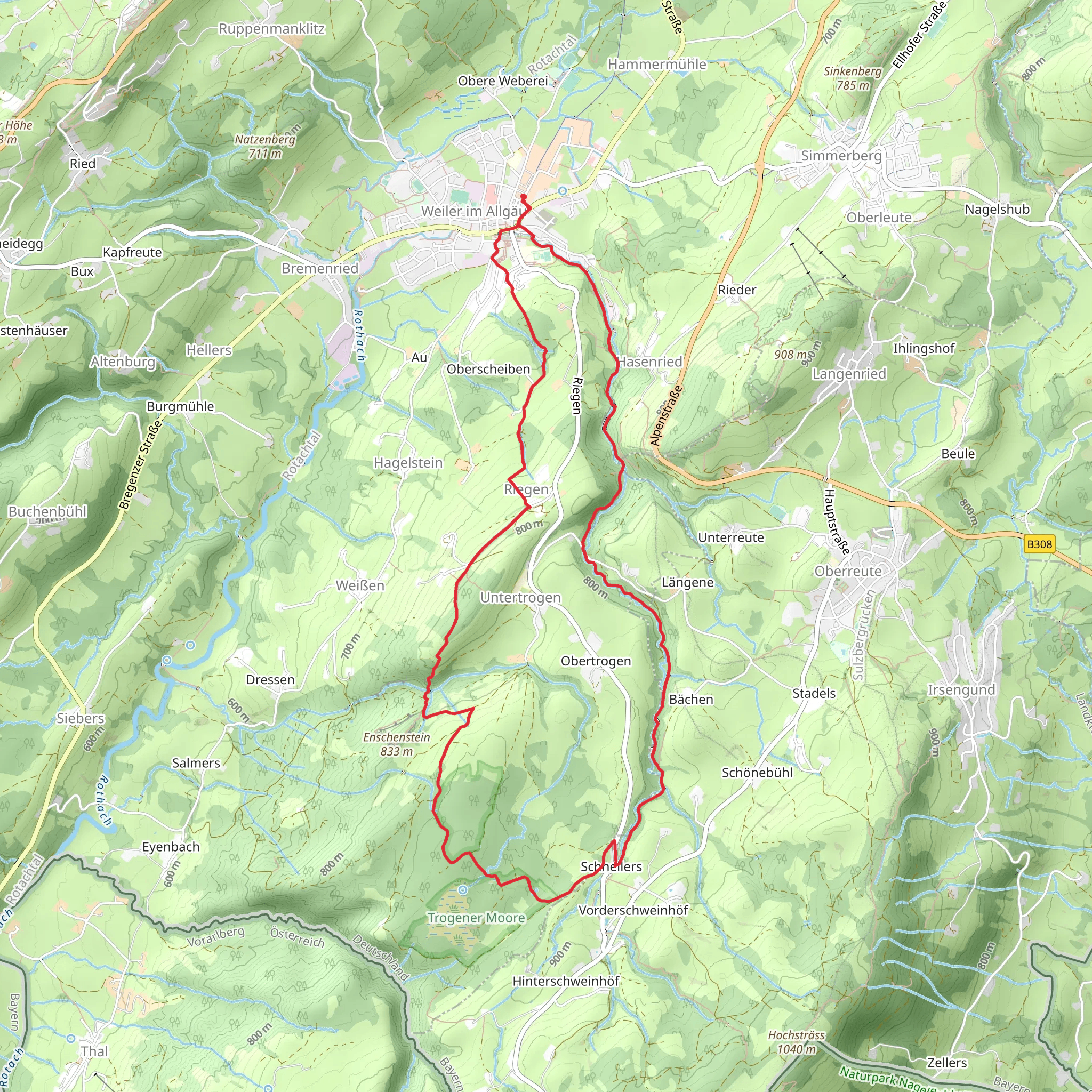 Weiler im Allgäu to Schnellers Loop via Trogener mobile static map