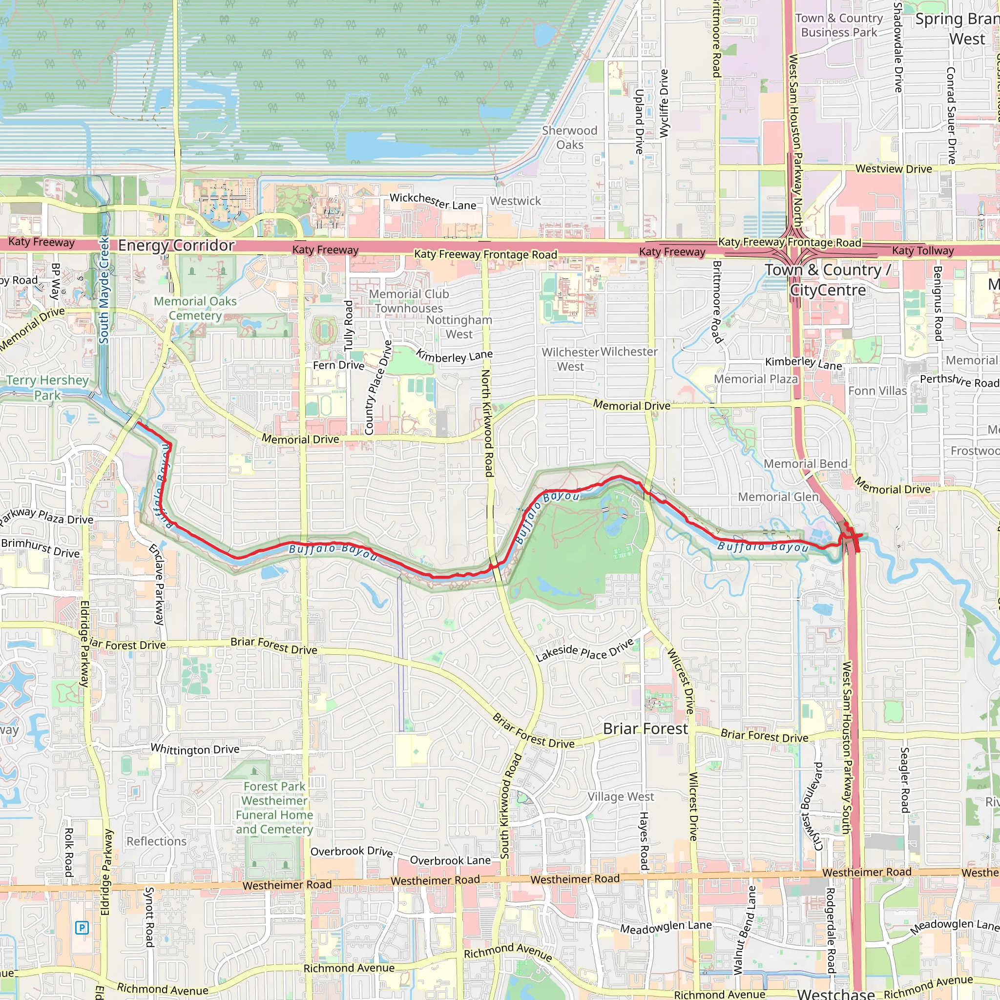 Buffalo Bayou via Quail Trail mobile static map