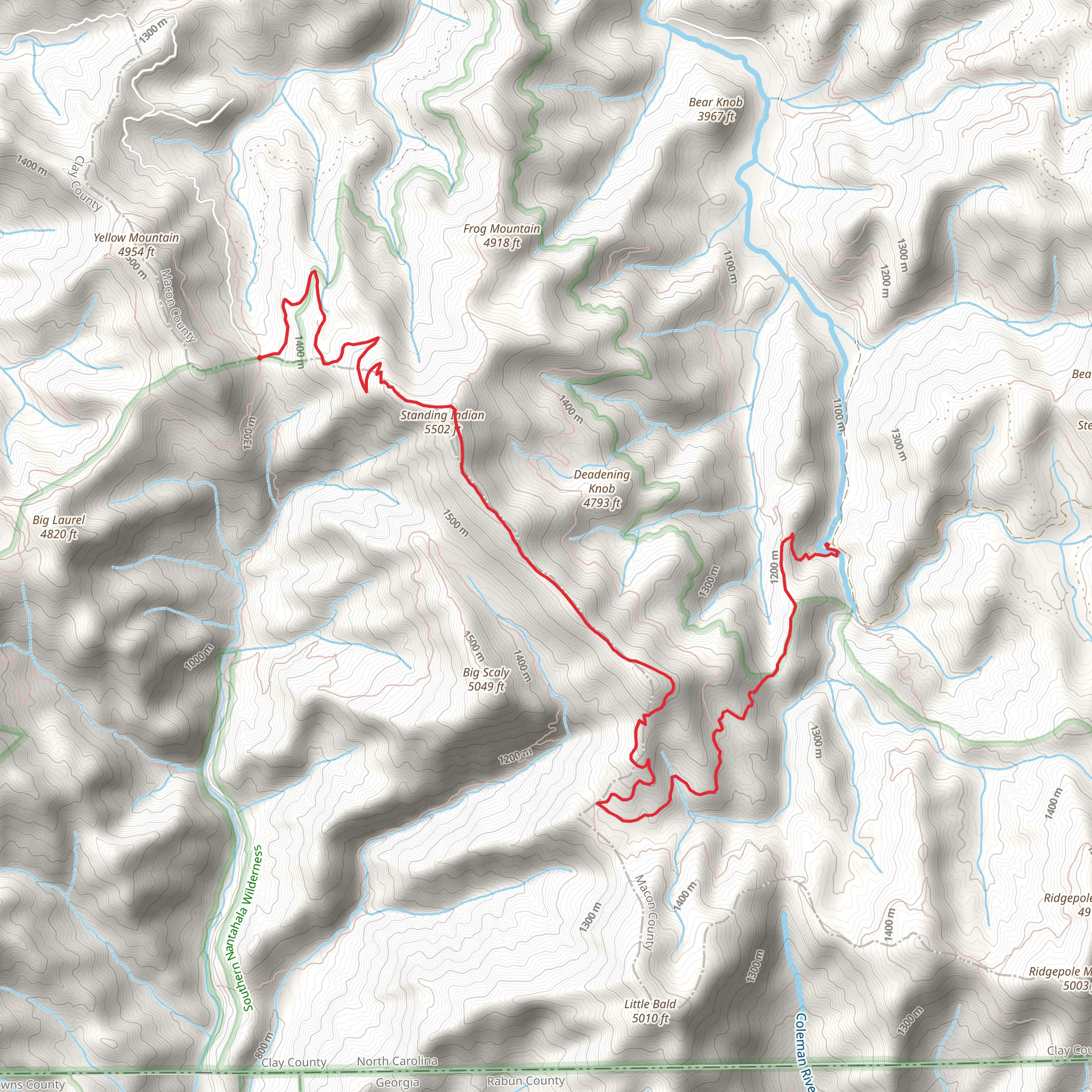 Standing Indian via Appalachian Trail and Indian Ridge Trail mobile static map