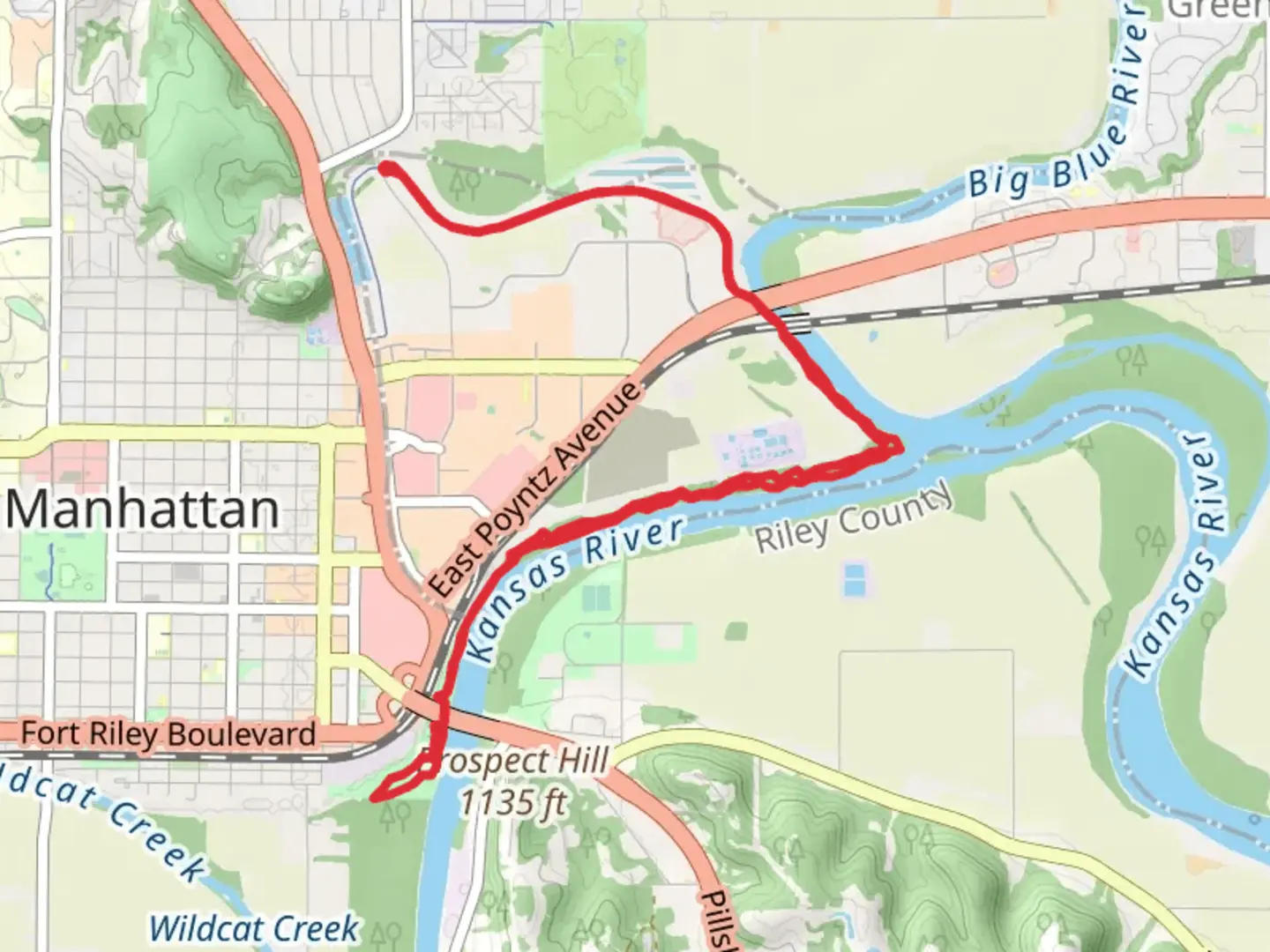 An image depicting the trail Linear and Manhattan River Trails and its surrounding area.