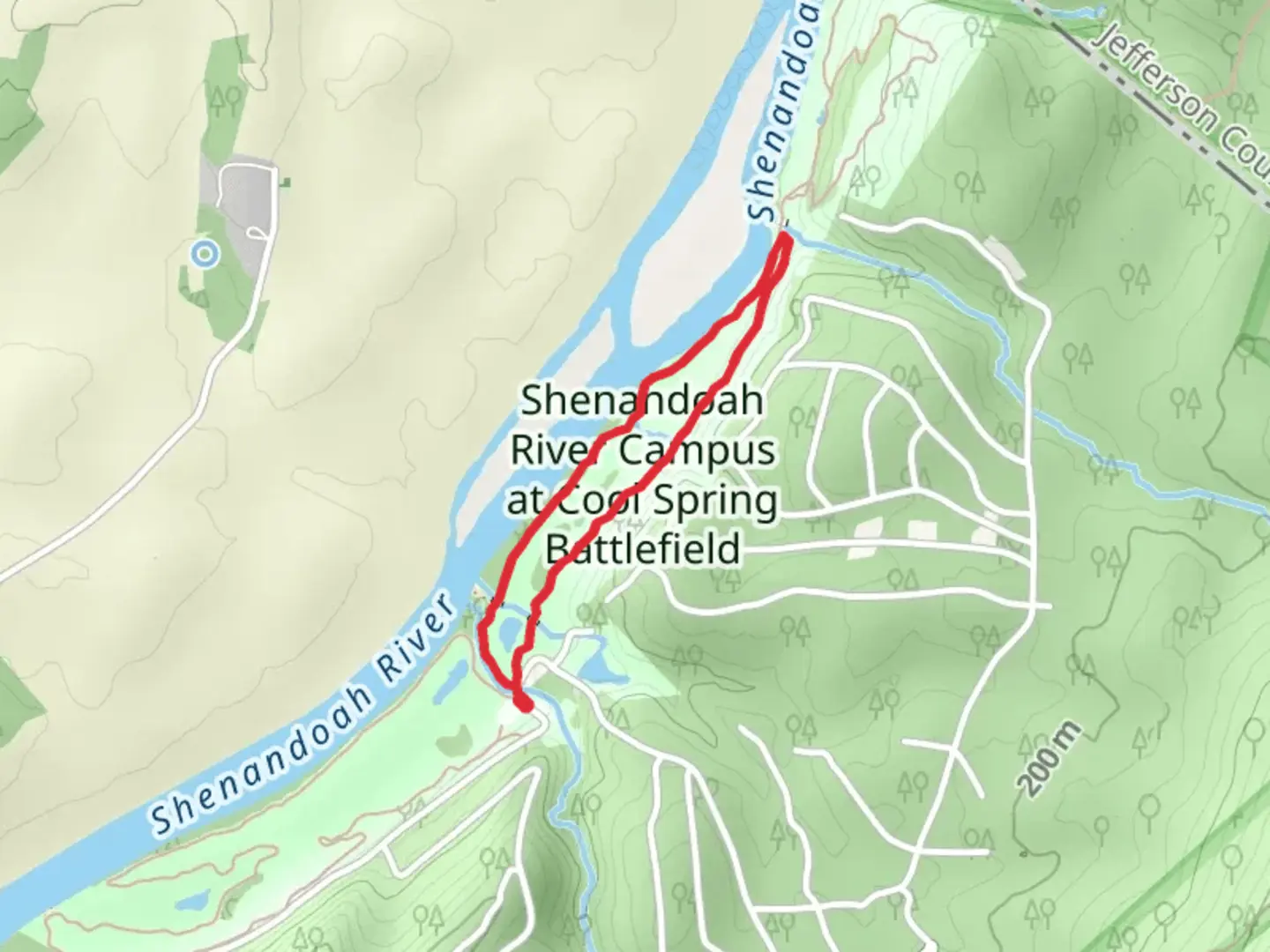 An image depicting the trail Shenandoah River Campus at Cool Spring Battlefield Loop - Long and its surrounding area.