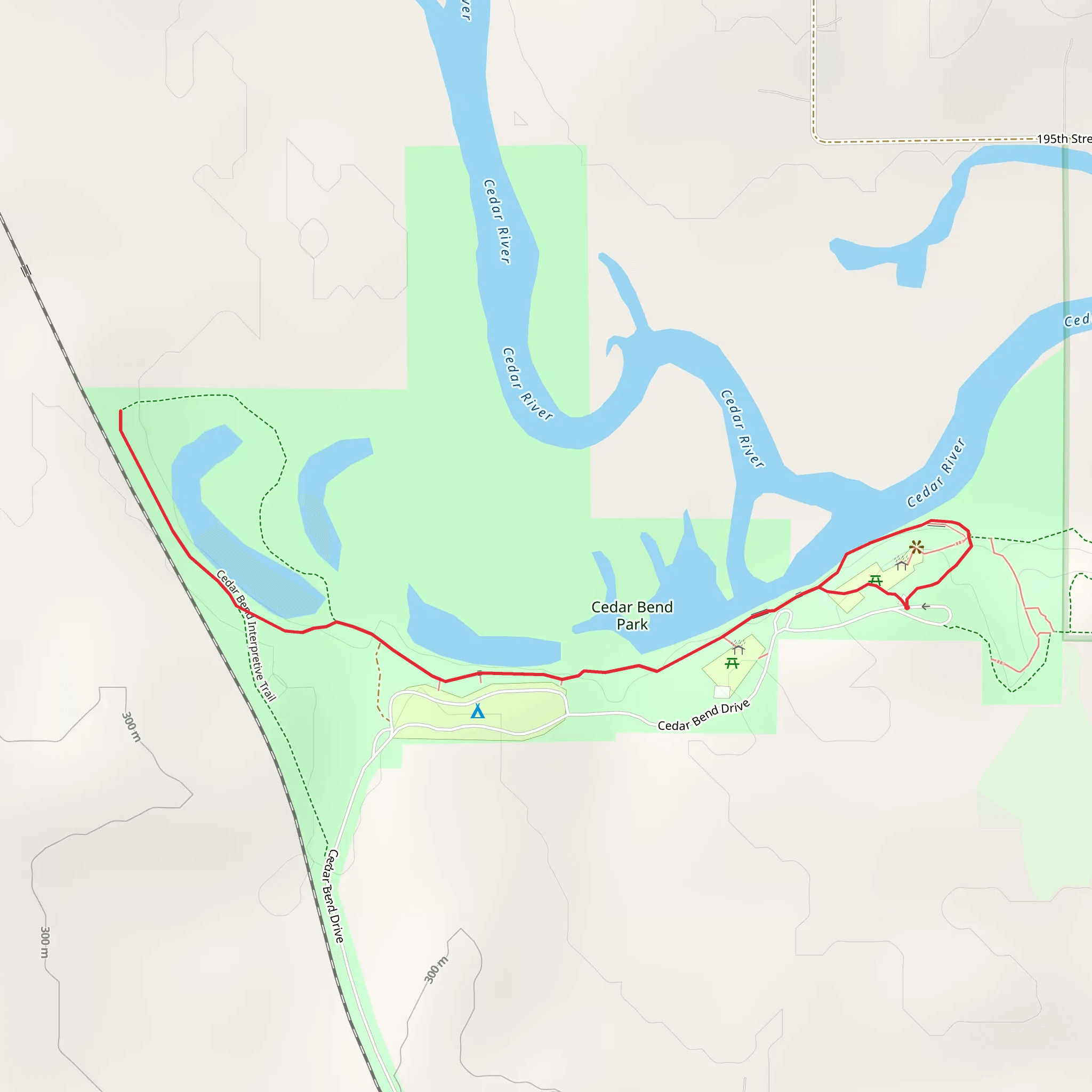 Cedar Bend Interpretive Trail Out and Back mobile static map
