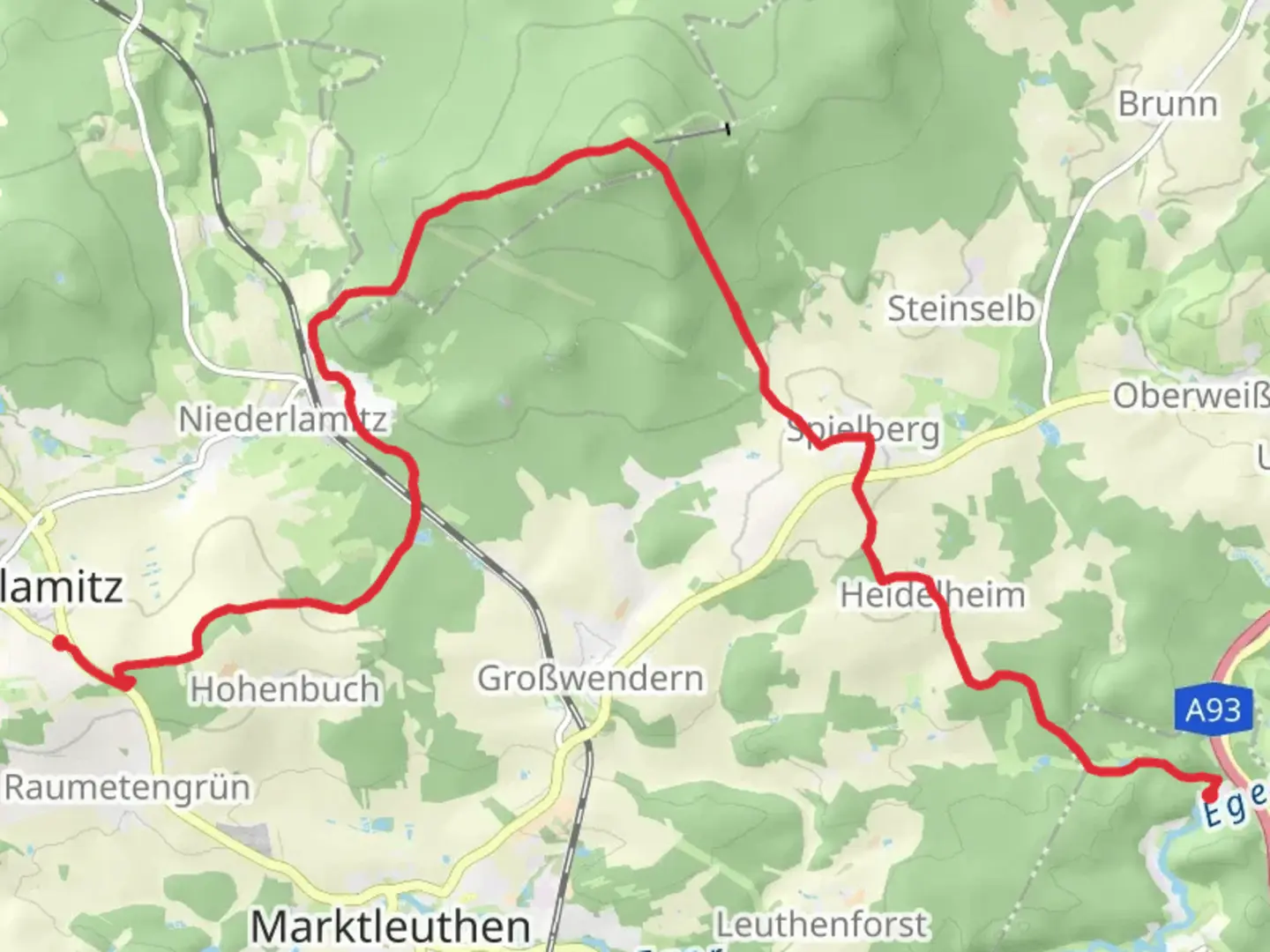 An image depicting the trail Kirchenlamitz Ost to Schwarzenhammer Walk and its surrounding area.