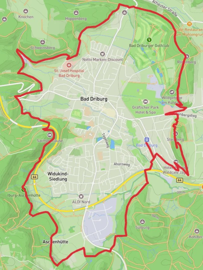 An image depicting the trail Bad Driburg Circular Walk and its surrounding area.
