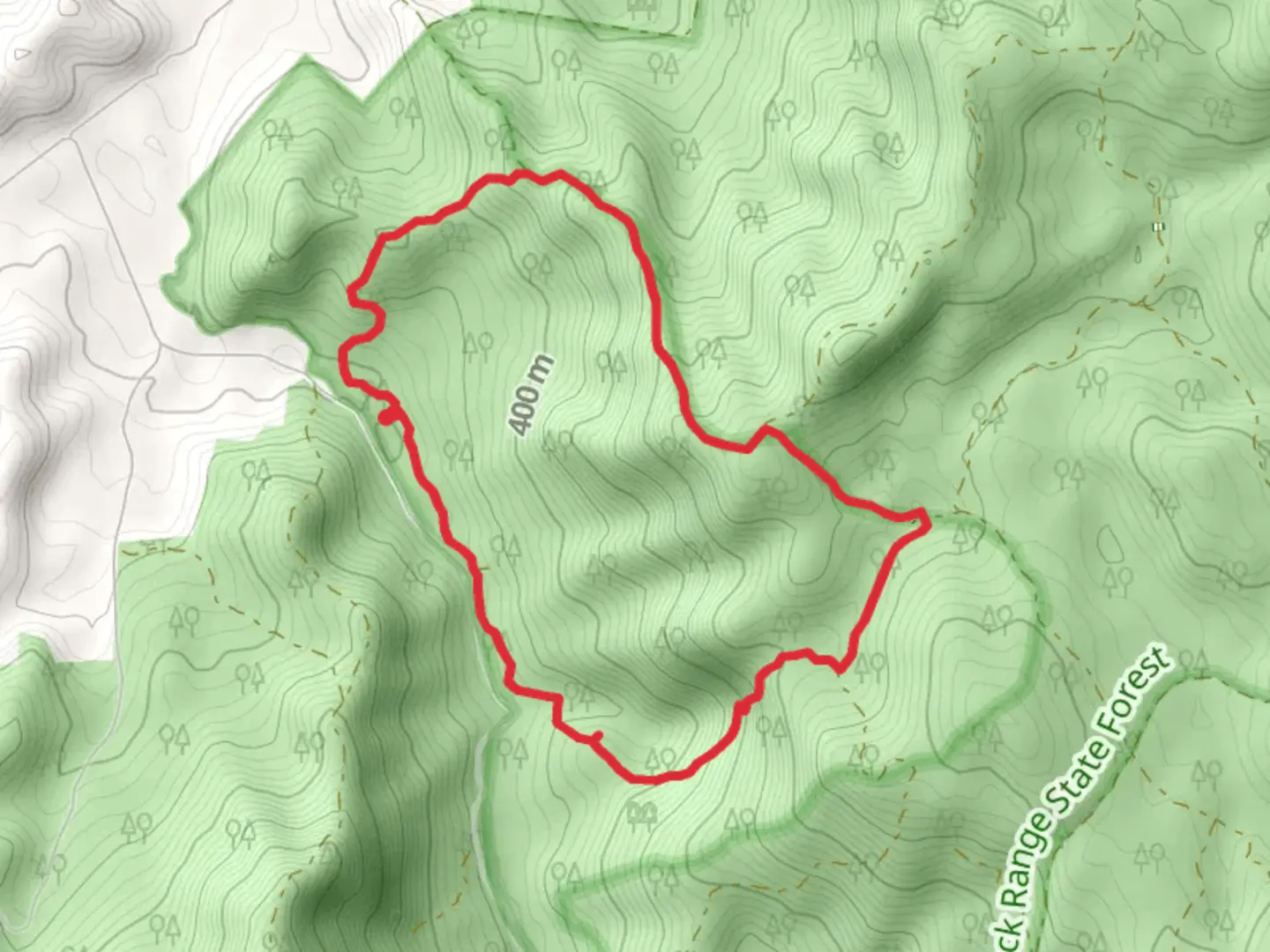 An image depicting the trail Mill Track Loop and its surrounding area.
