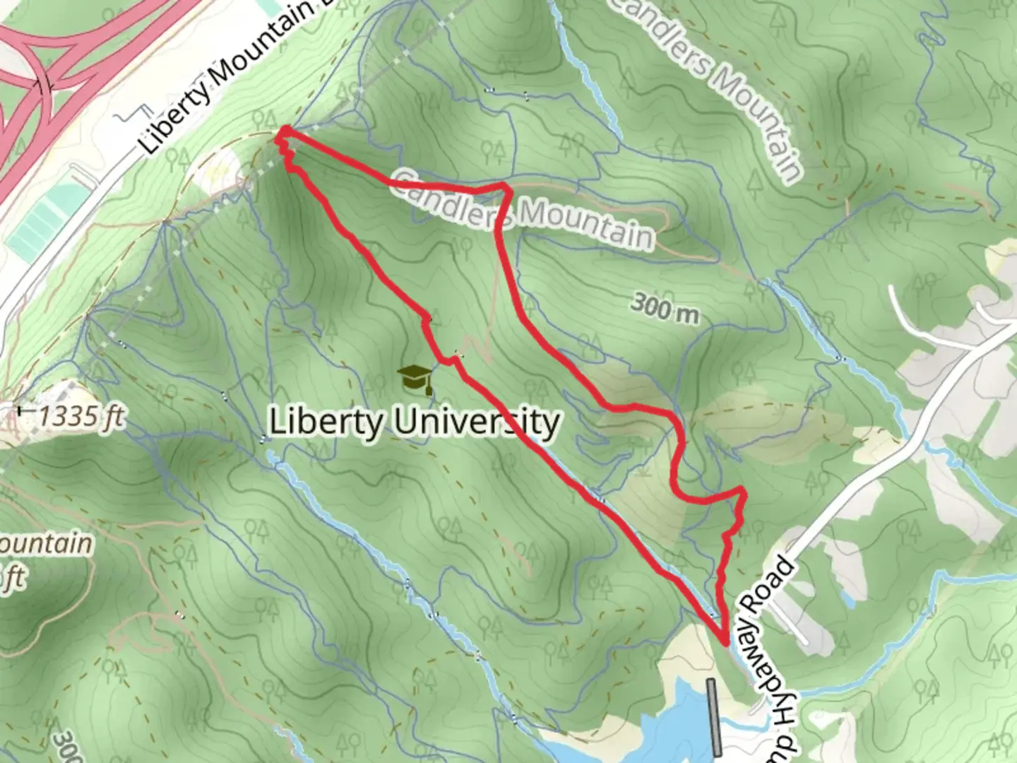 An image depicting the trail Valley View Road, Oaks Way and Horton's Loop and its surrounding area.