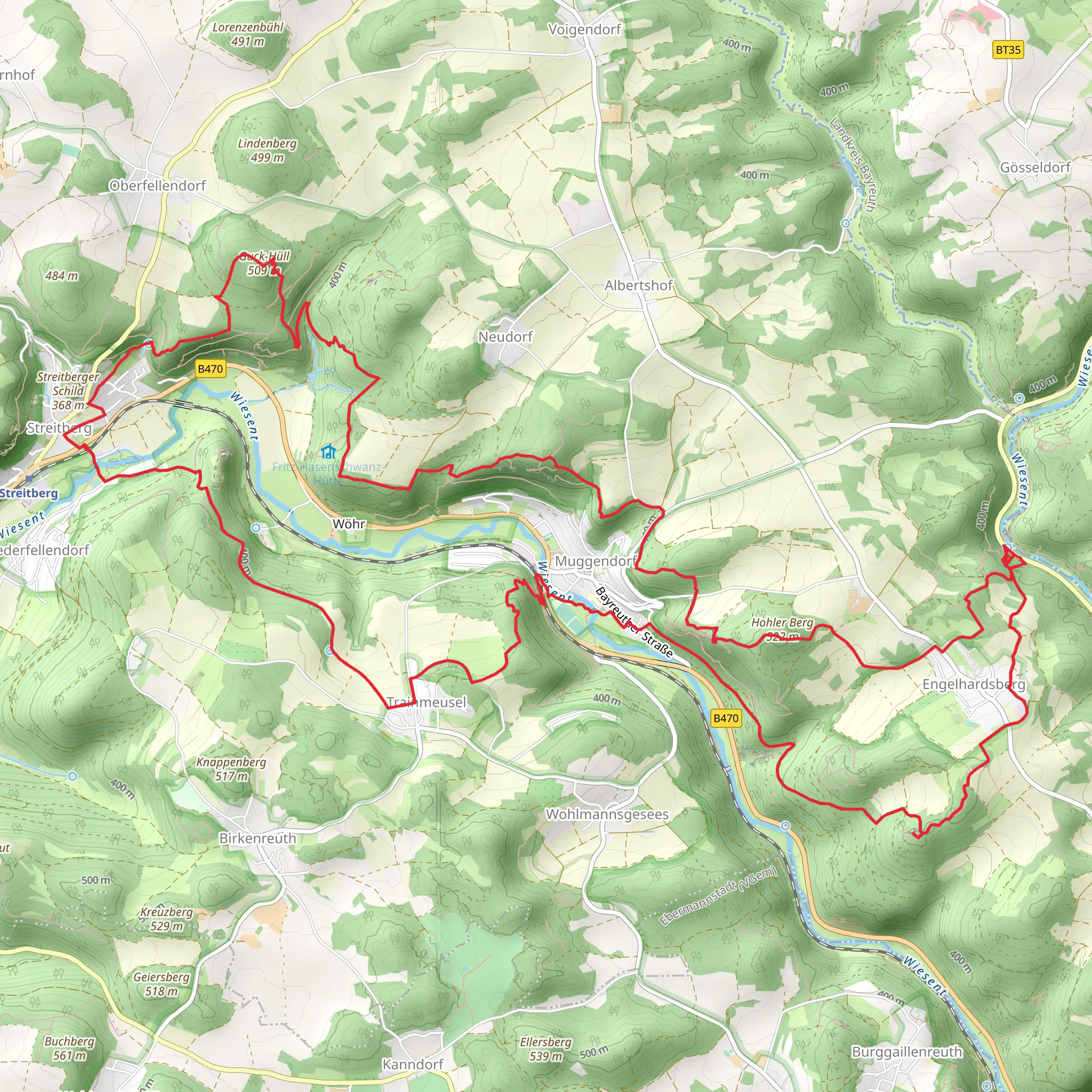 Brocksfels, Rosenmullerhohle, Rottelfelsen, Adlerstein and Ruine Neideck Loop mobile static map