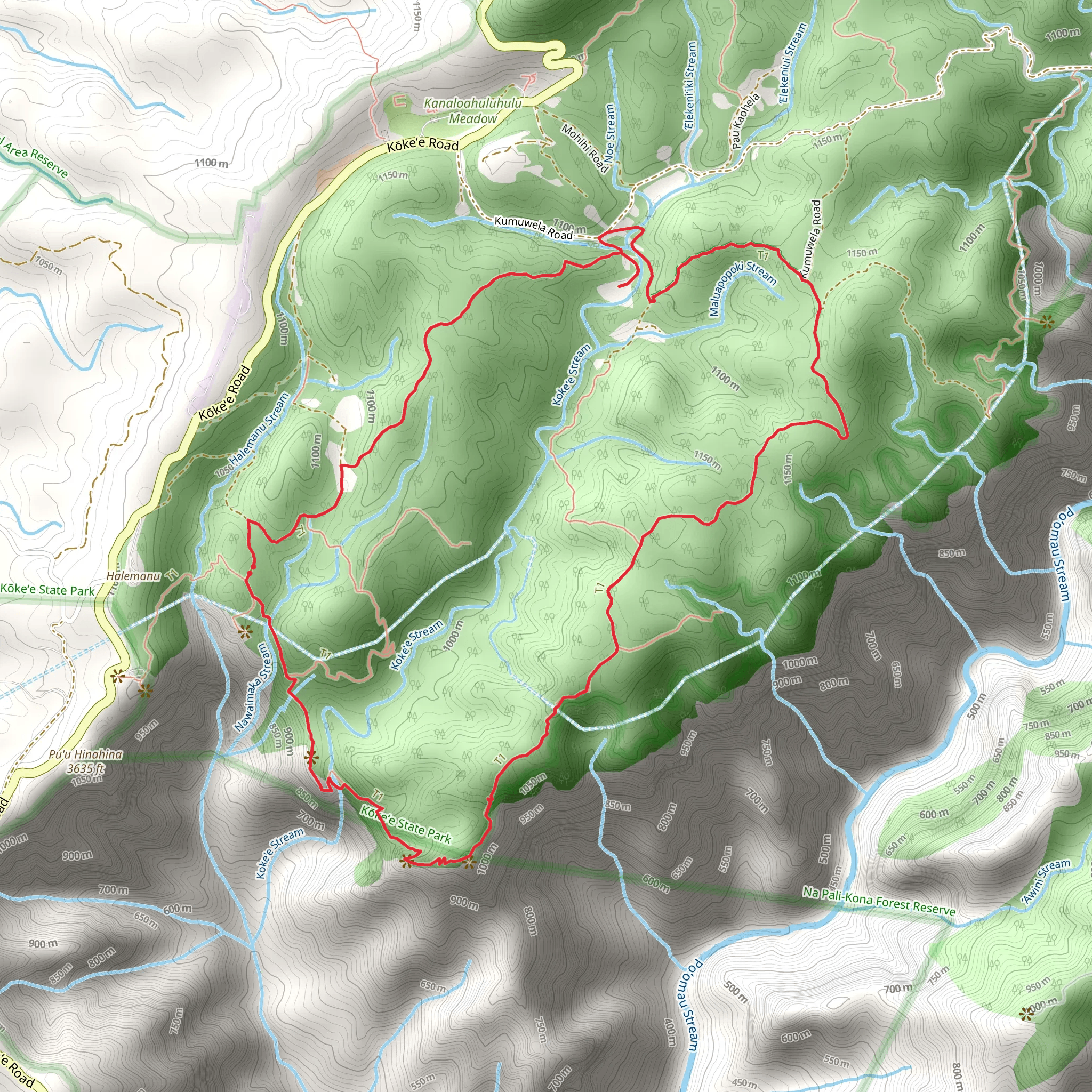 Canyon, Waininiua and Halemanu-Kōkeʻe Loop Trail mobile static map
