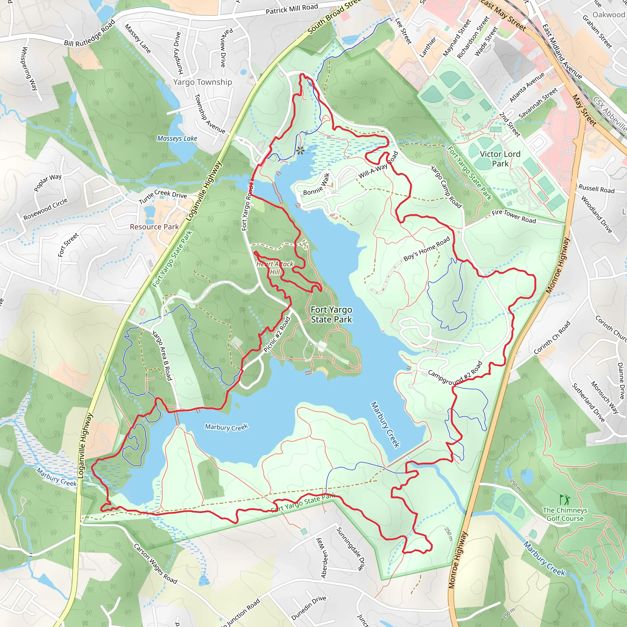 Fort Yargo Lake and Heart Attack Hill Loop mobile static map