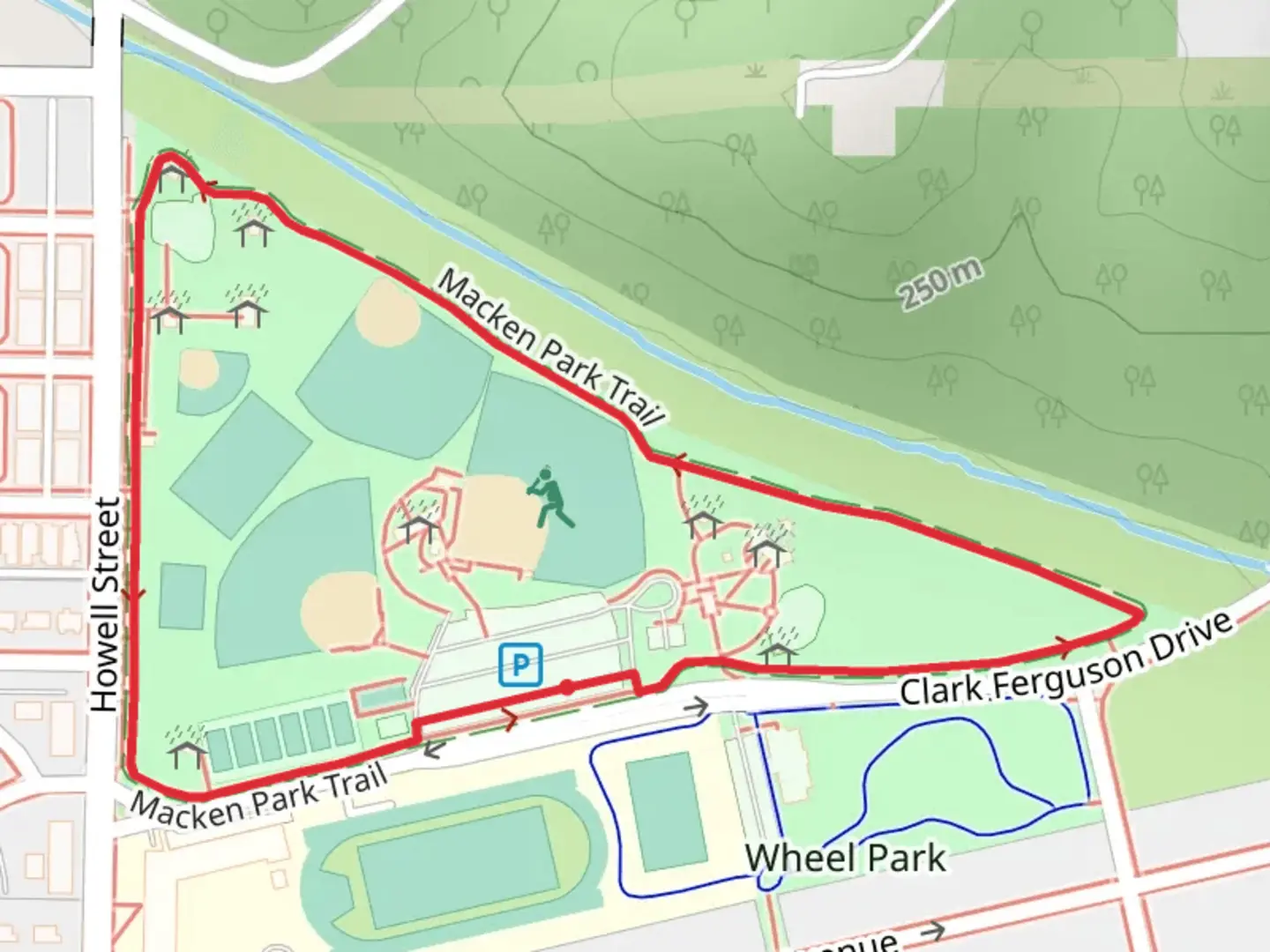 An image depicting the trail Teeball Field Loop and its surrounding area.