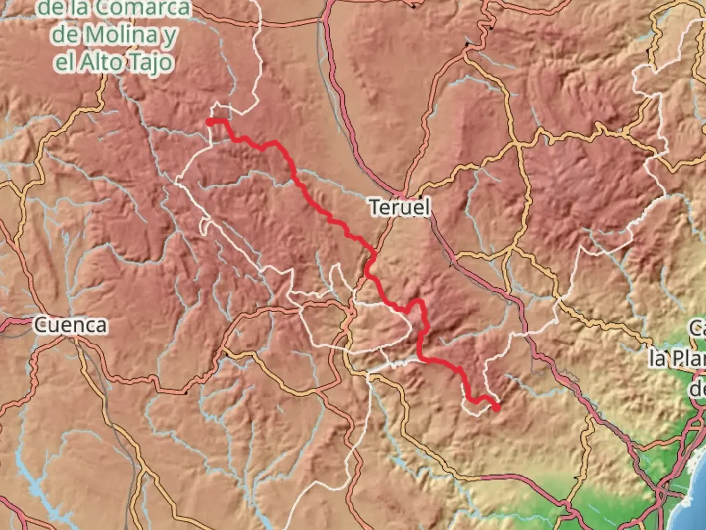An image depicting the trail GR 10 Valencia - Portugal - Aragón and its surrounding area.