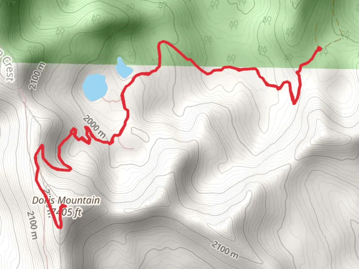 An image depicting the trail Doris Mountain Out and Back and its surrounding area.