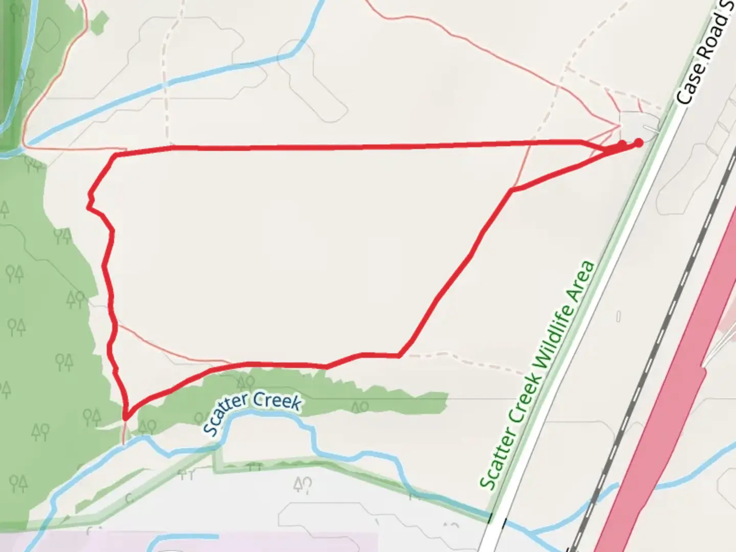 An image depicting the trail Case Road Southwest Loop and its surrounding area.