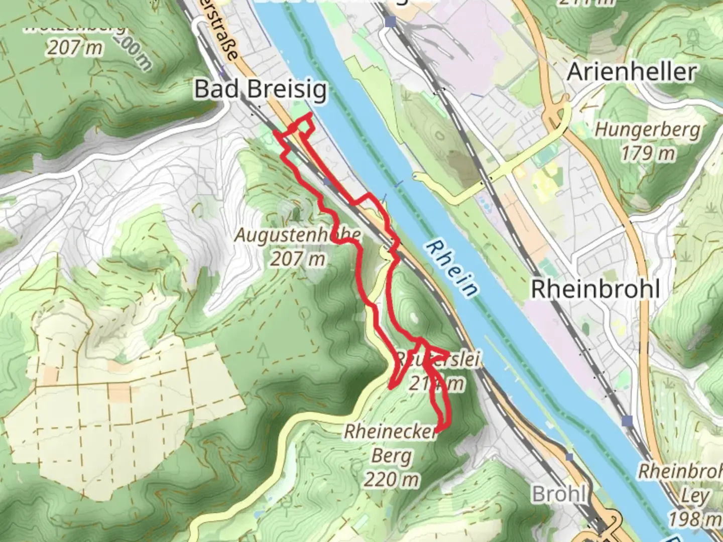 An image depicting the trail Reuterslei and Keltische Fliehburg via Linksrheinischer Jakobsweg and its surrounding area.