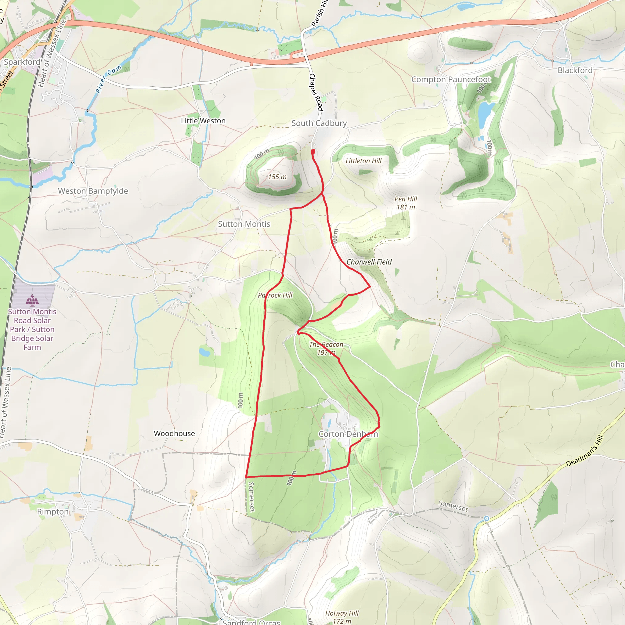 The Beacon via Corton Denham Country Park mobile static map