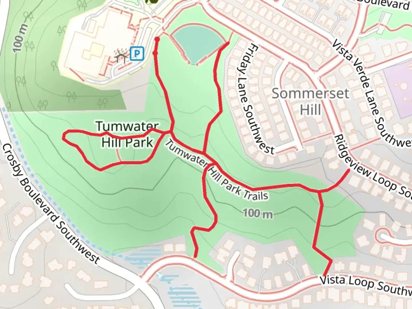 An image depicting the trail Tumwater Hill Park Trail and its surrounding area.