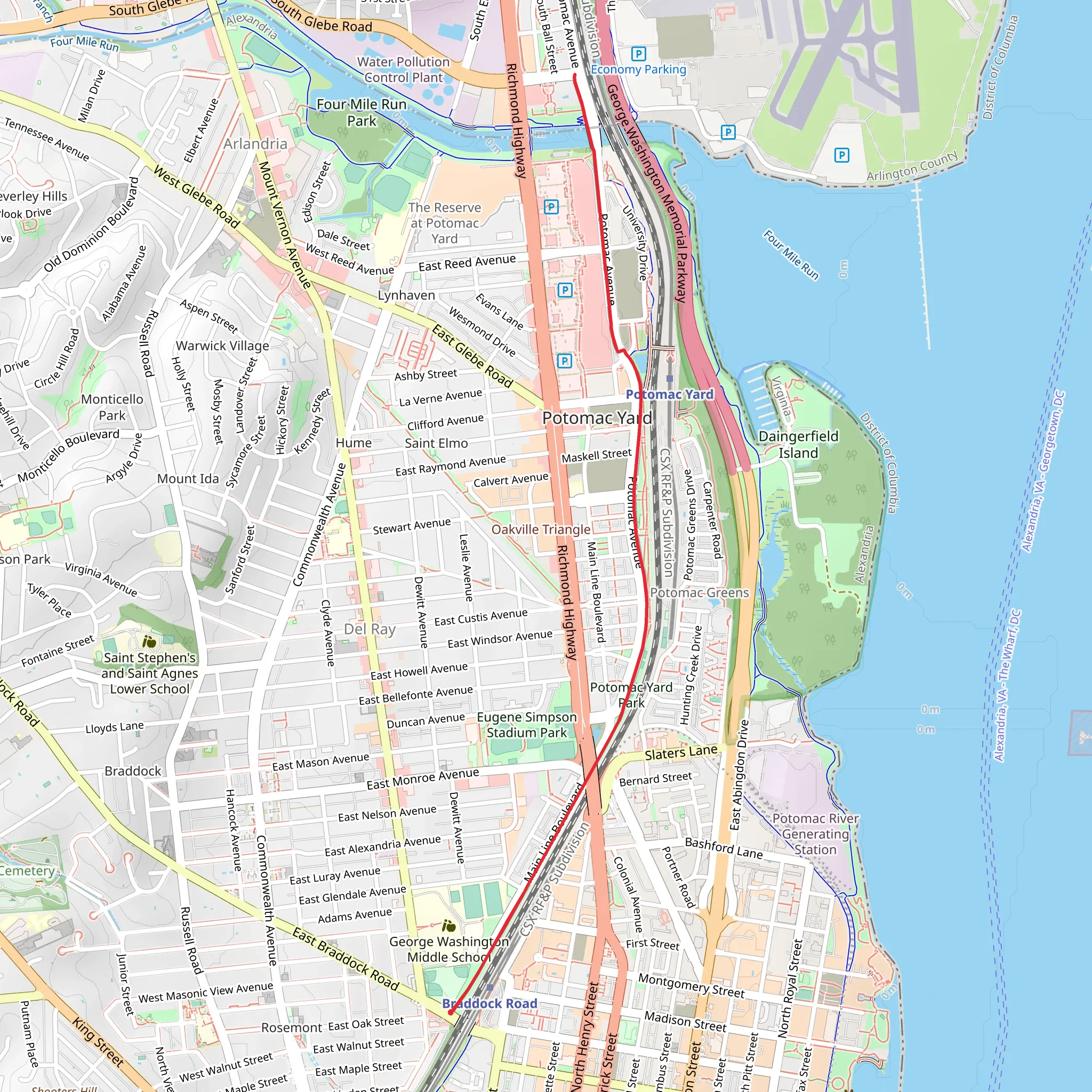 Potomac Yard Trail mobile static map
