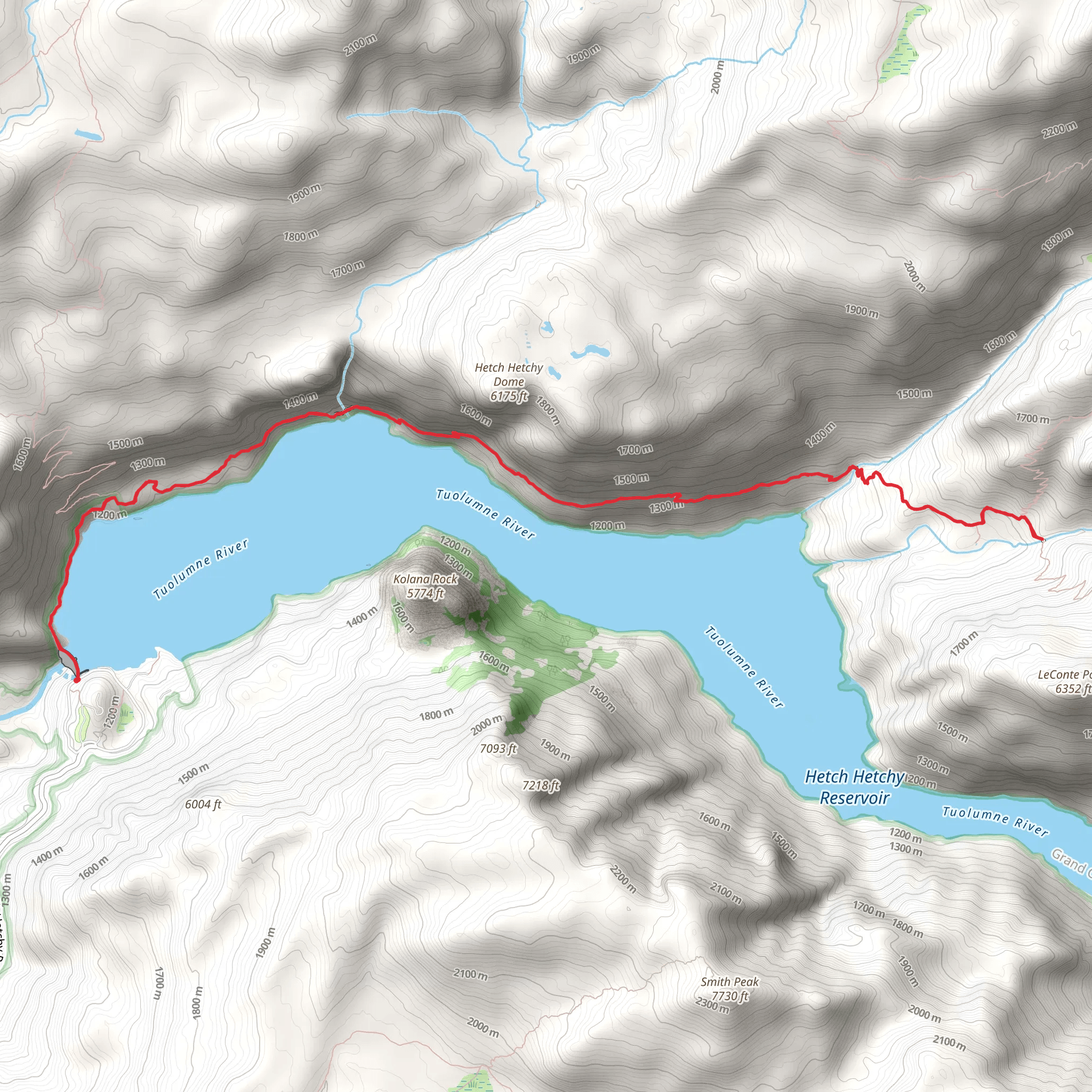 Wapama and Rancheria Falls Trail mobile static map