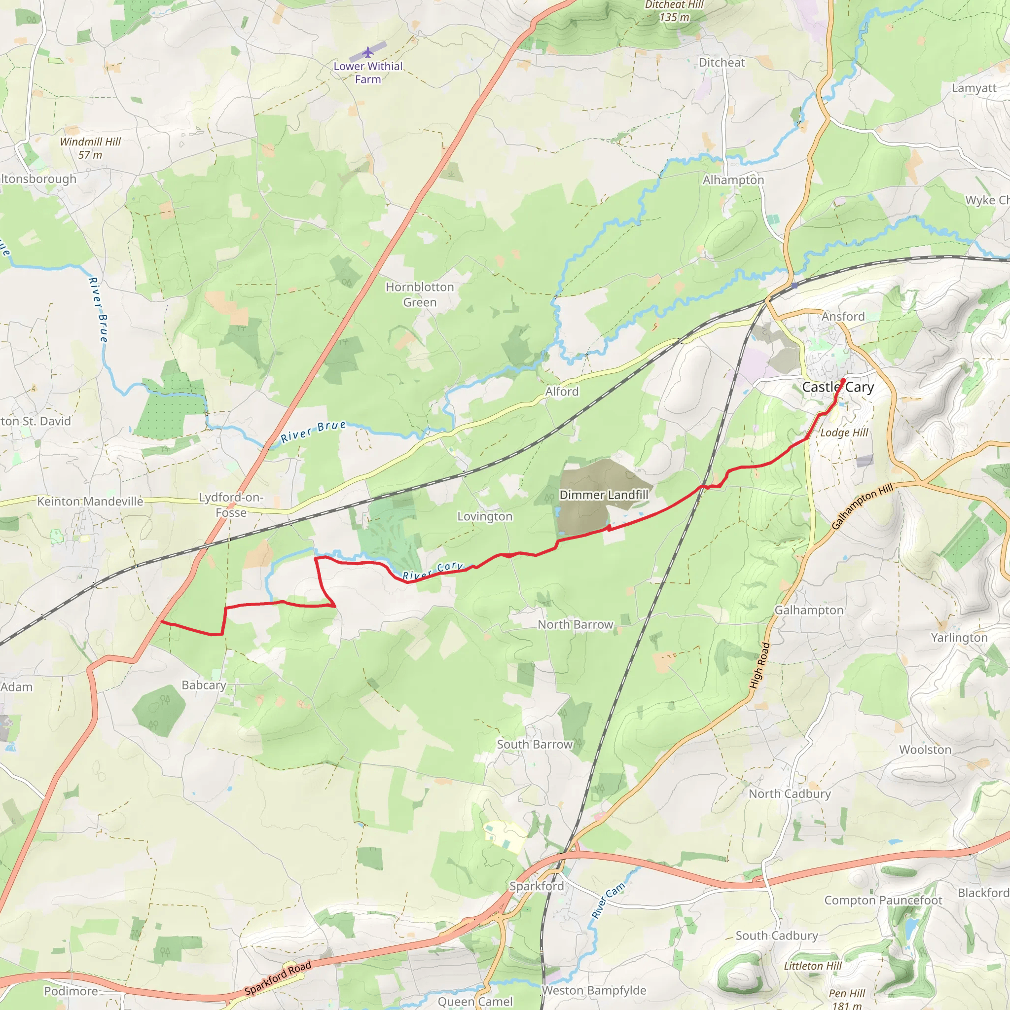 Castle Cary to Babcary Walk mobile static map