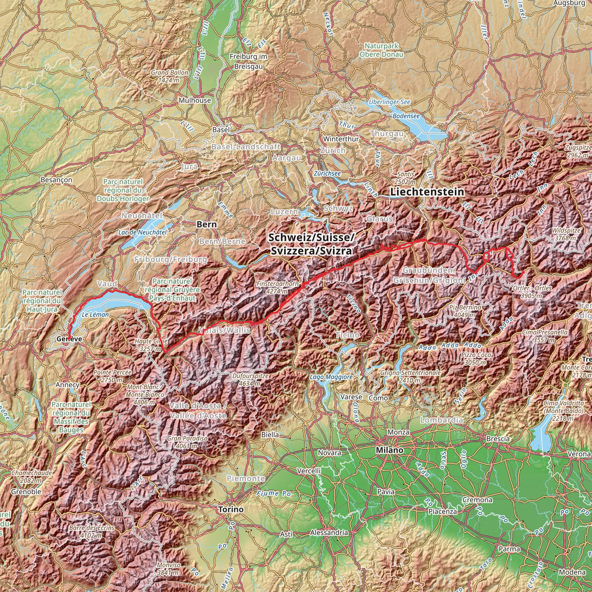 Camino Müstair-Geneva via Martigny mobile static map