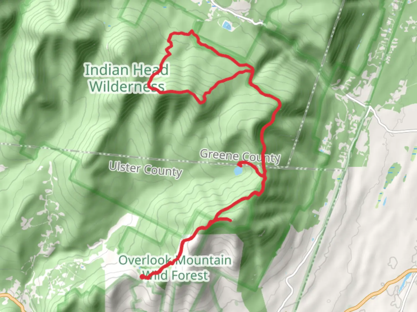An image depicting the trail Indian Head Mountain Loop via Overlook Trail and its surrounding area.