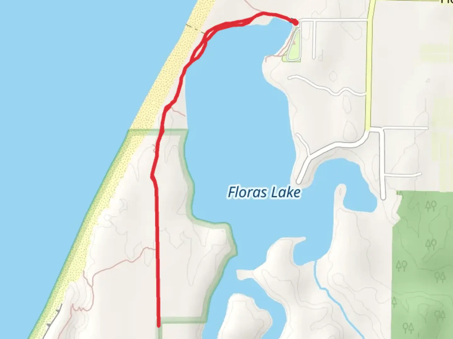 An image depicting the trail Floras Lake Road and its surrounding area.
