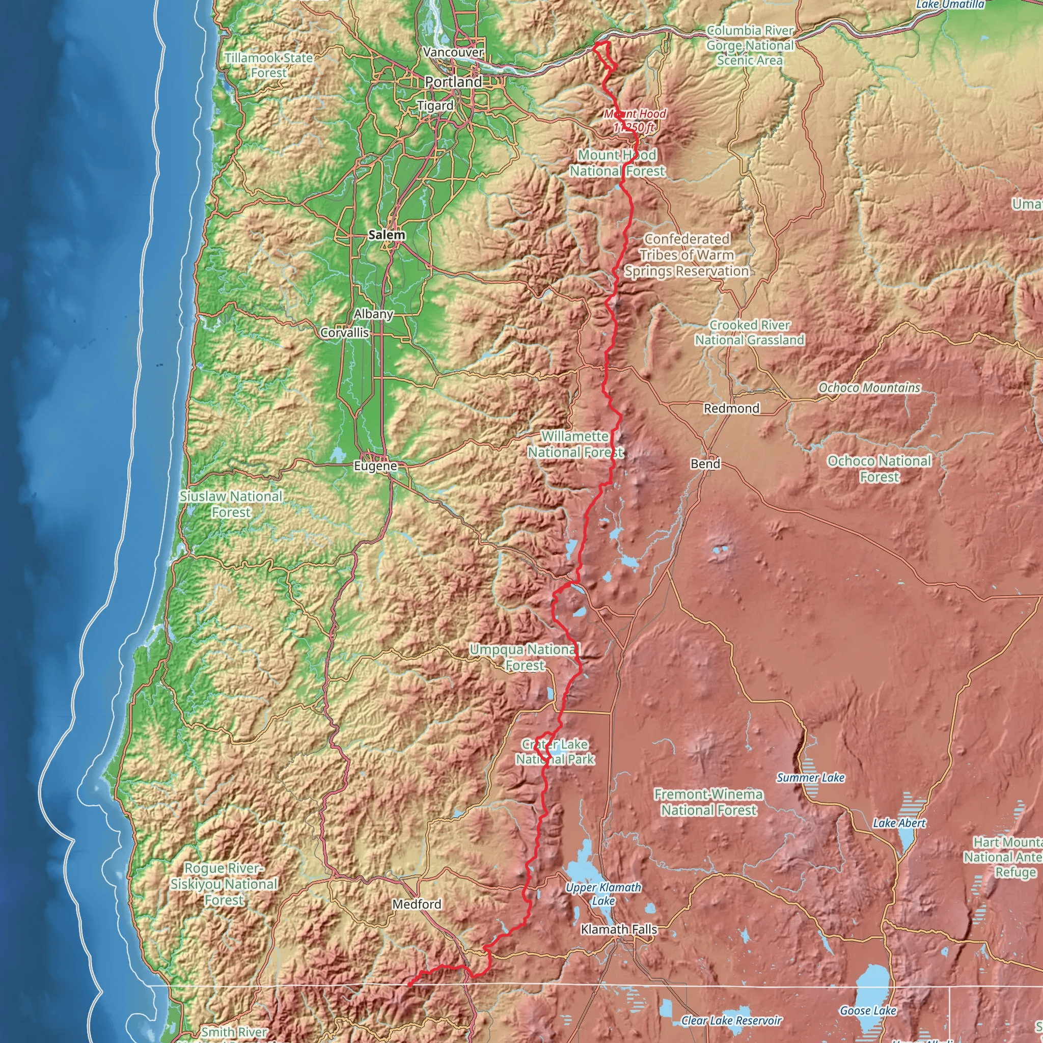 Pacific Crest Trail - Oregon mobile static map
