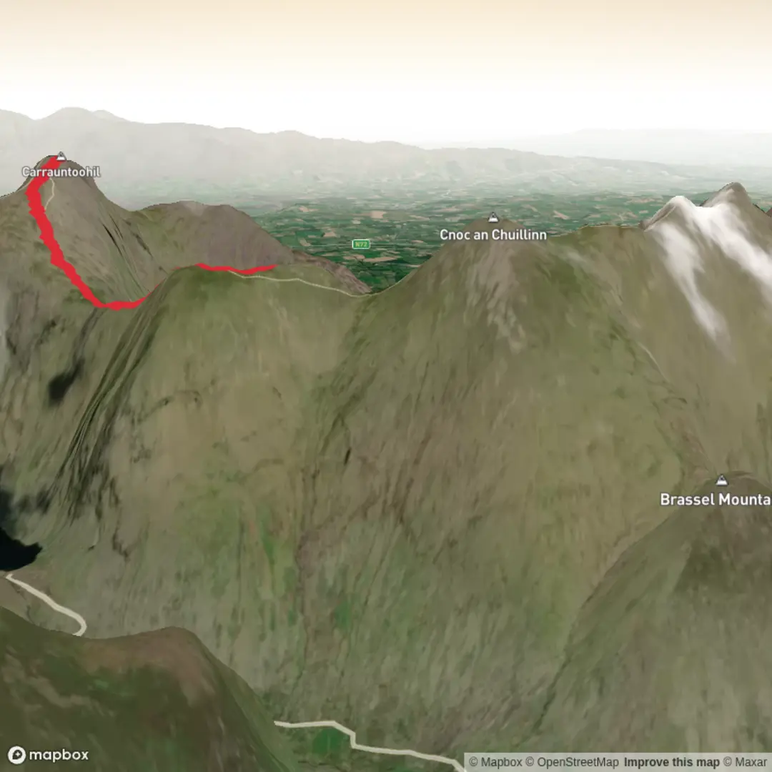 An image depicting the trail Carrauntoohil from County Kerry and its surrounding area.