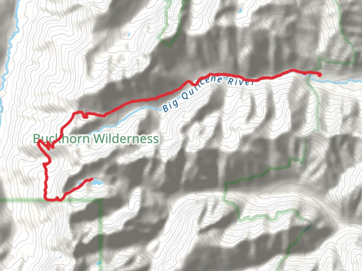 An image depicting the trail Charlia Lakes via Big Quicence Trail and its surrounding area.