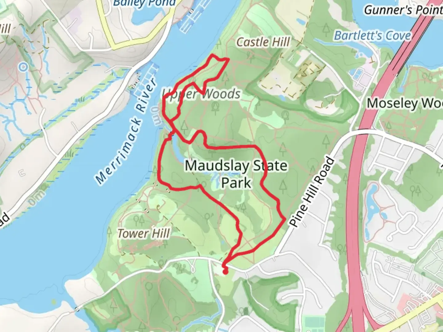 An image depicting the trail Flowering Pond - Maudslay State Park Loop and its surrounding area.