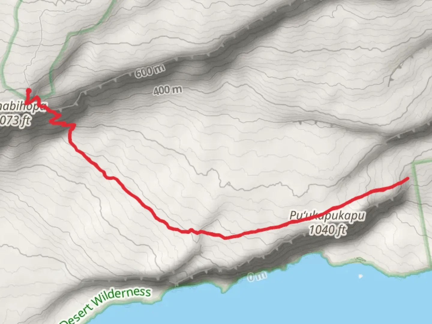 An image depicting the trail Hilina Pali Trail from Hilina Pali Road and its surrounding area.