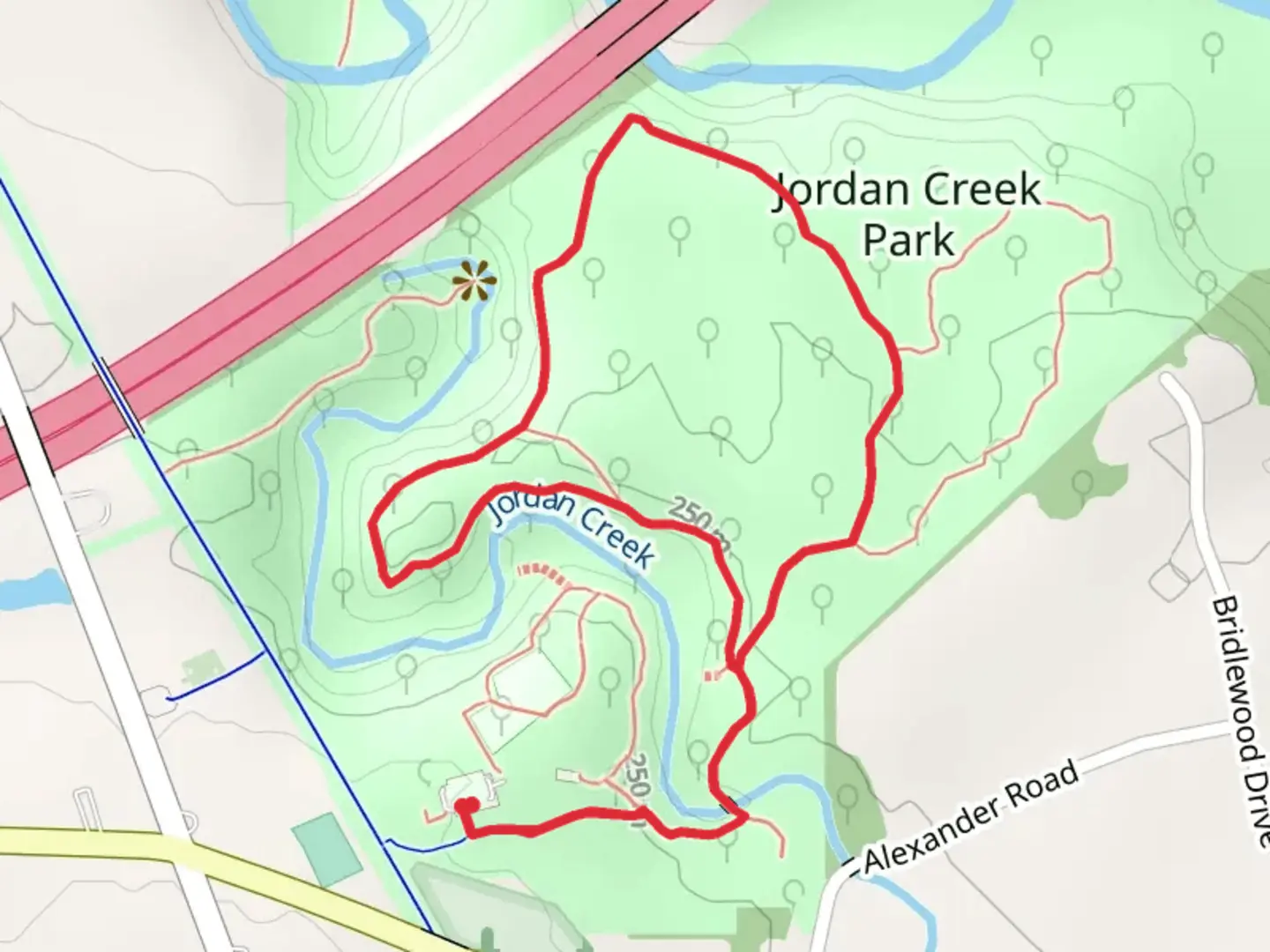 An image depicting the trail Jordan Creek Crossing and Ridge Loop Trail and its surrounding area.