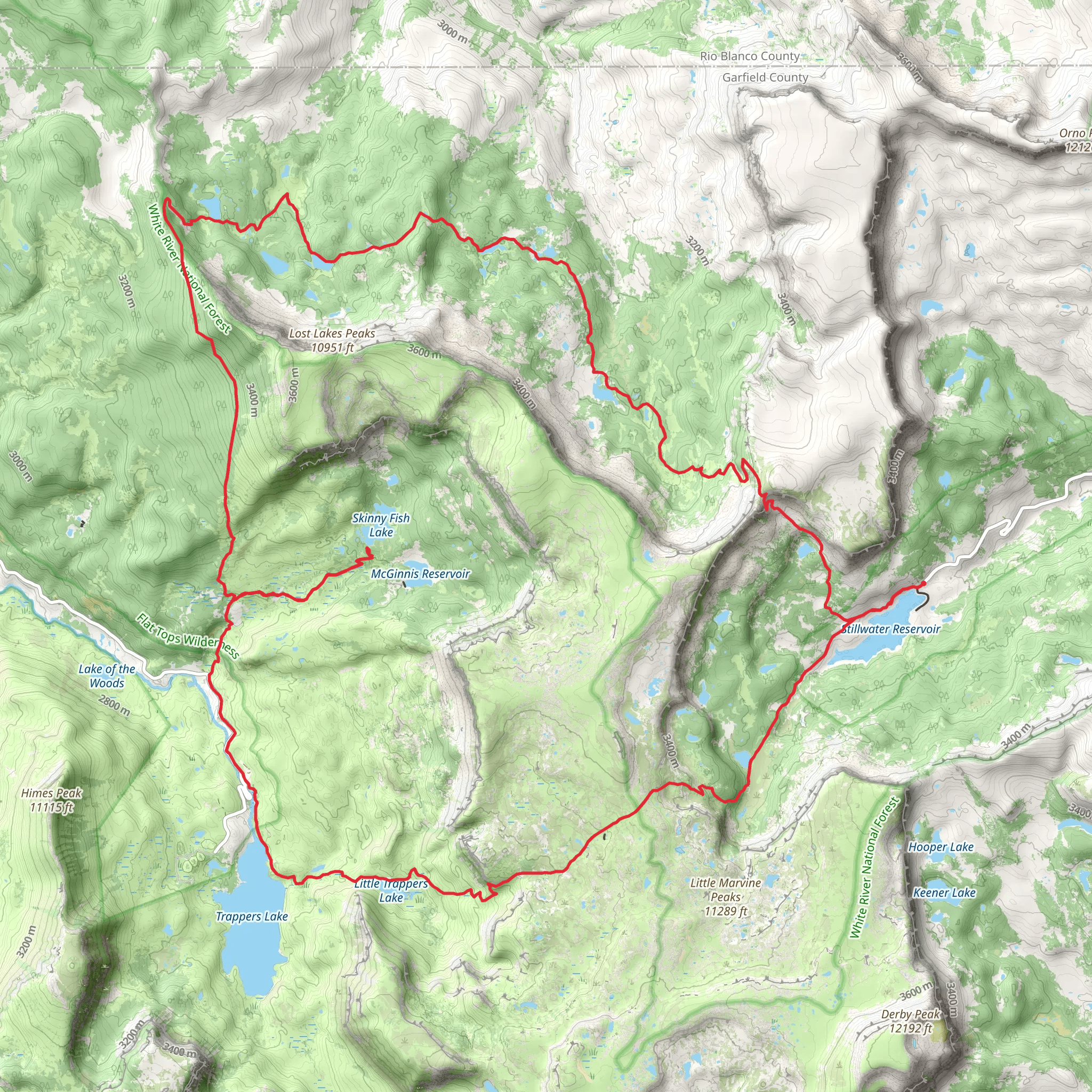 East Fork, East Lost Lake, Skinny Fish Lake Trappers Lake Loop Trail mobile static map