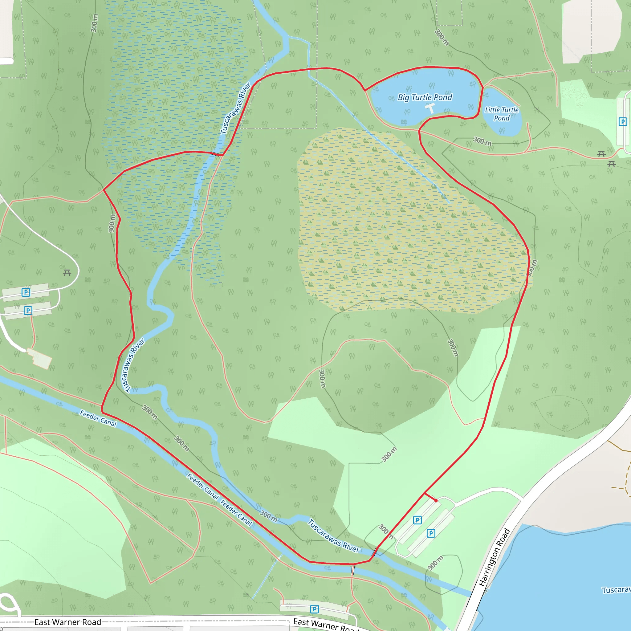 Little and Big Turtle Ponds - Firestone Metro Park Loop mobile static map