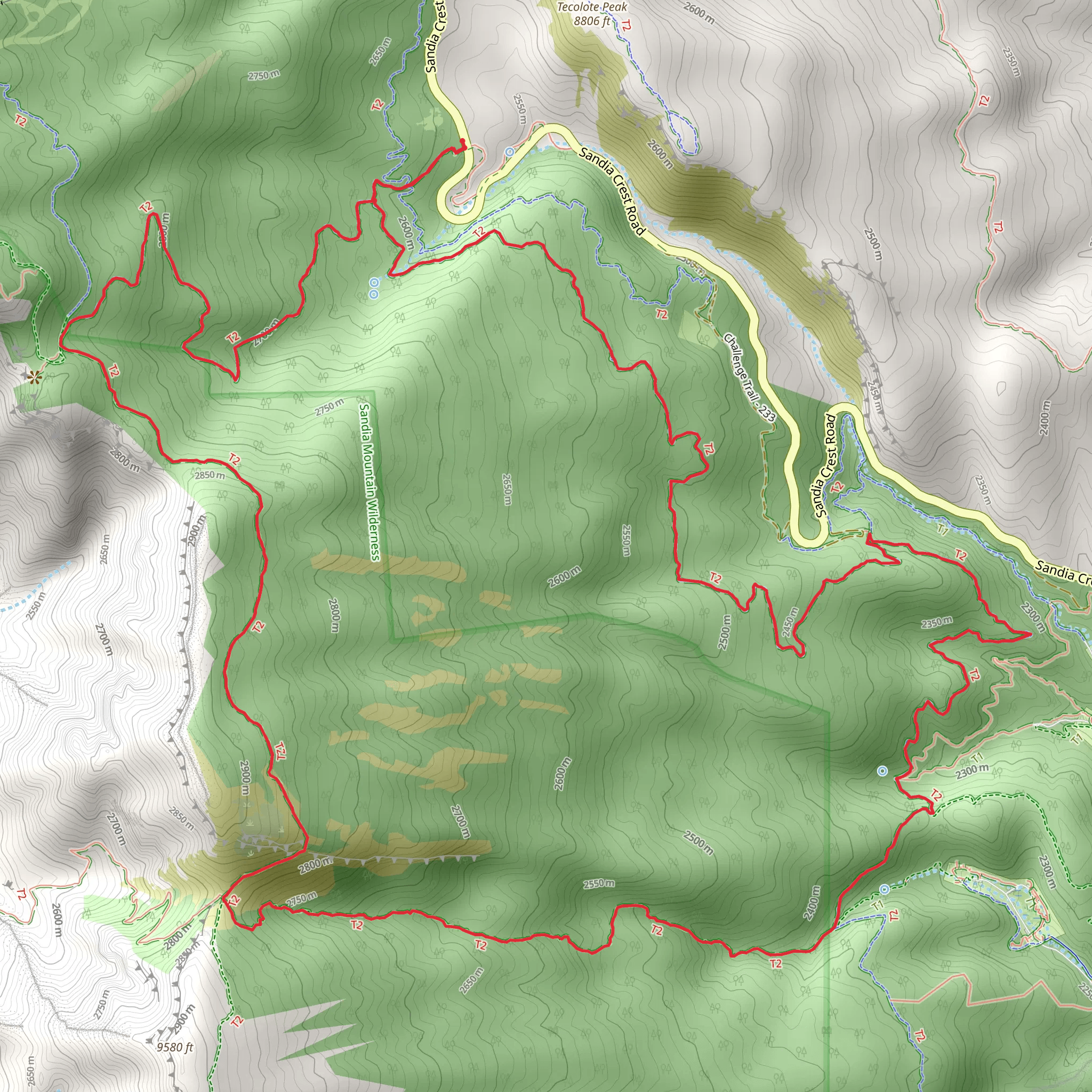 Cienega Trail, South Crest Trail and Oso Corredor Trail Loop mobile static map