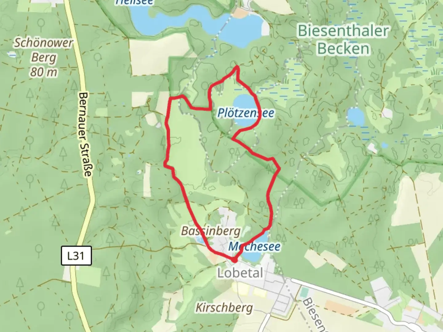 An image depicting the trail Plötzensee Loop - Lobetal and its surrounding area.