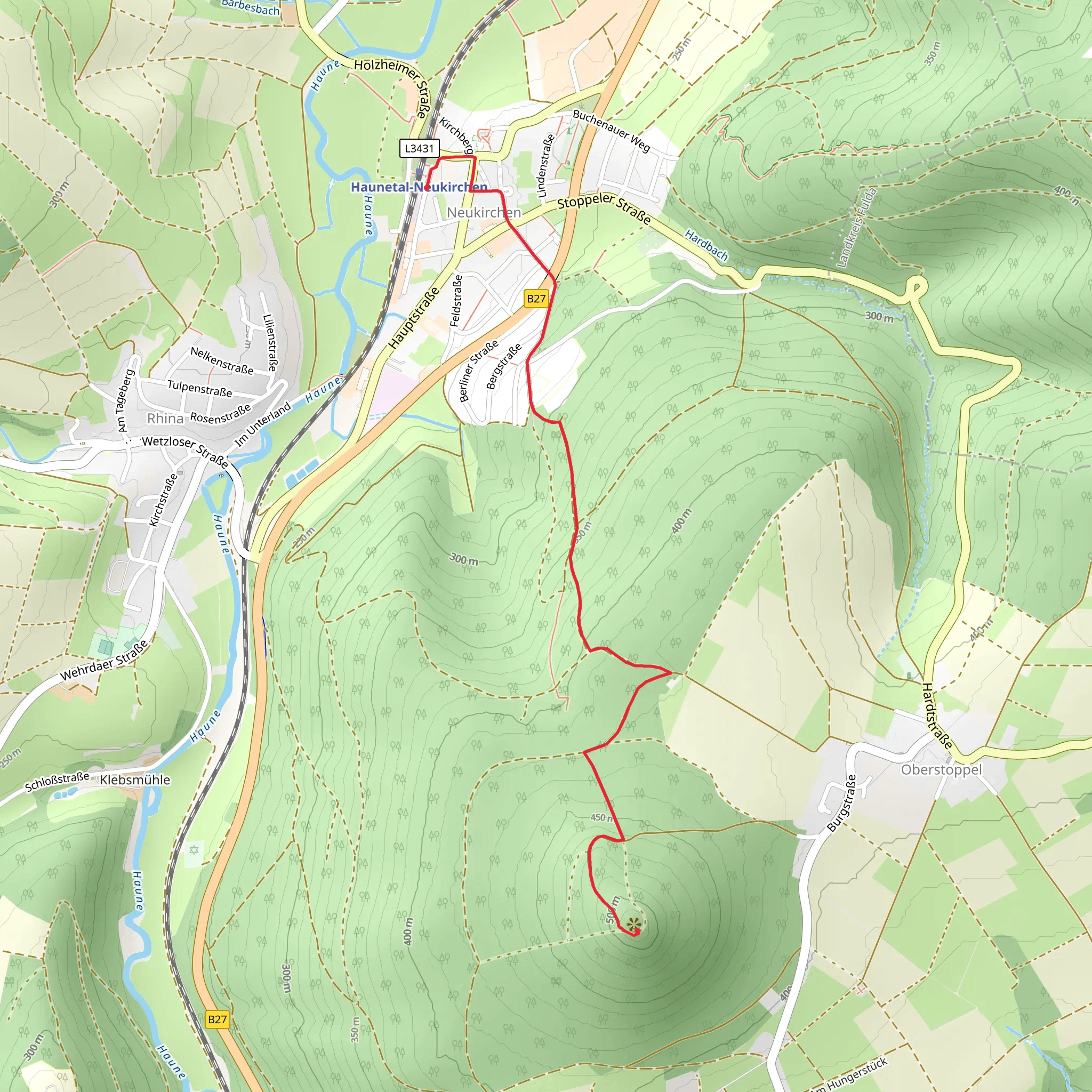 Stoppelsberg and Burgruine Hauneck Walk via Kagelspielweg mobile static map