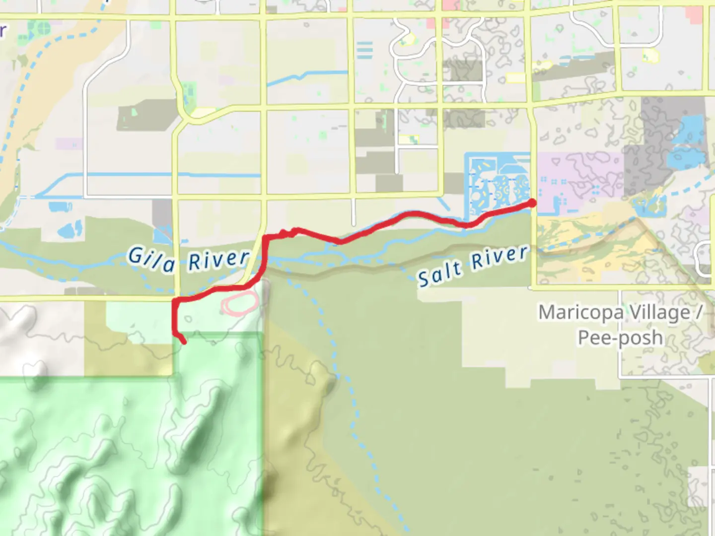 An image depicting the trail Maricopa Trail from South 31st Avenue and its surrounding area.